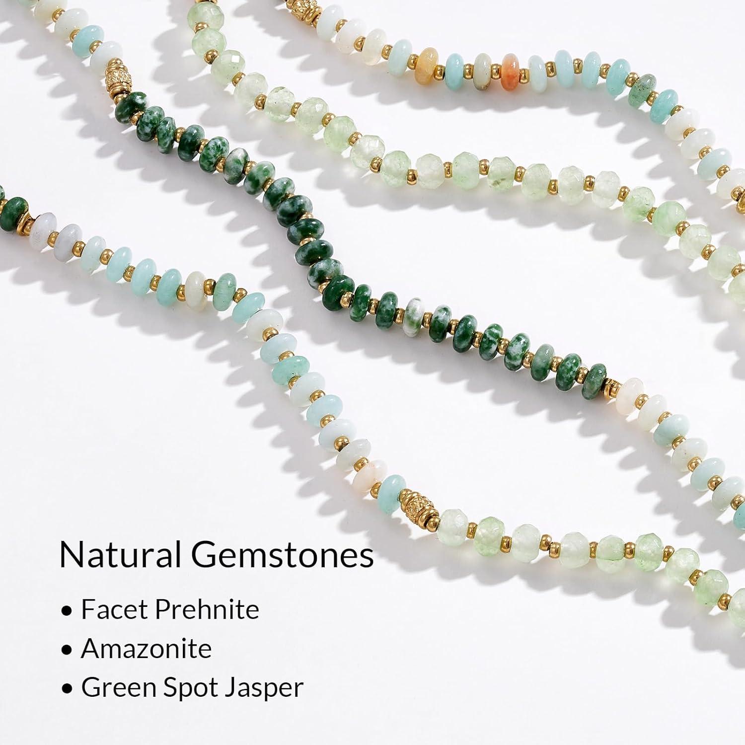 imageKissYan Beaded Necklaces for Women 14k Gold Plated Layered Pendant Necklace with Link Chain Boho Natural Gemstone Choker Summer Beach JewelryLeaf
