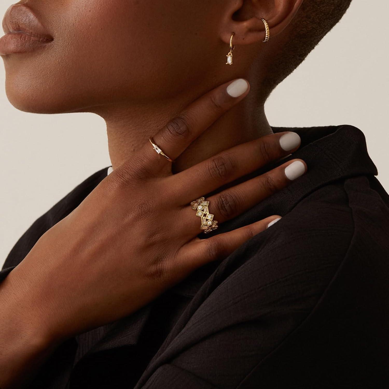 imageKissYan Gold Rings for Women 14K Gold Plated Adjustable Statement Irregular Geometric Diamond Twisted Open Stackable Band Chunky Finger Rings Dainty Cubic Zirconia Jewelry GiftsGeometry
