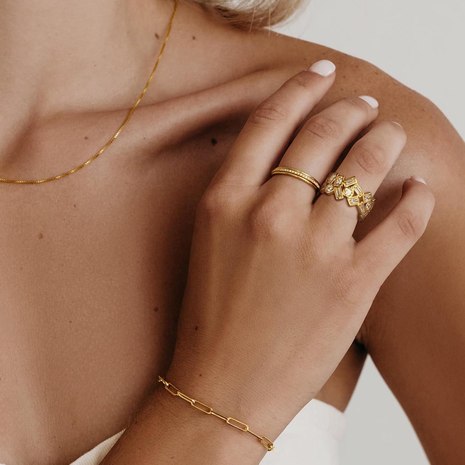 imageKissYan Gold Rings for Women 14K Gold Plated Adjustable Statement Irregular Geometric Diamond Twisted Open Stackable Band Chunky Finger Rings Dainty Cubic Zirconia Jewelry GiftsGeometry