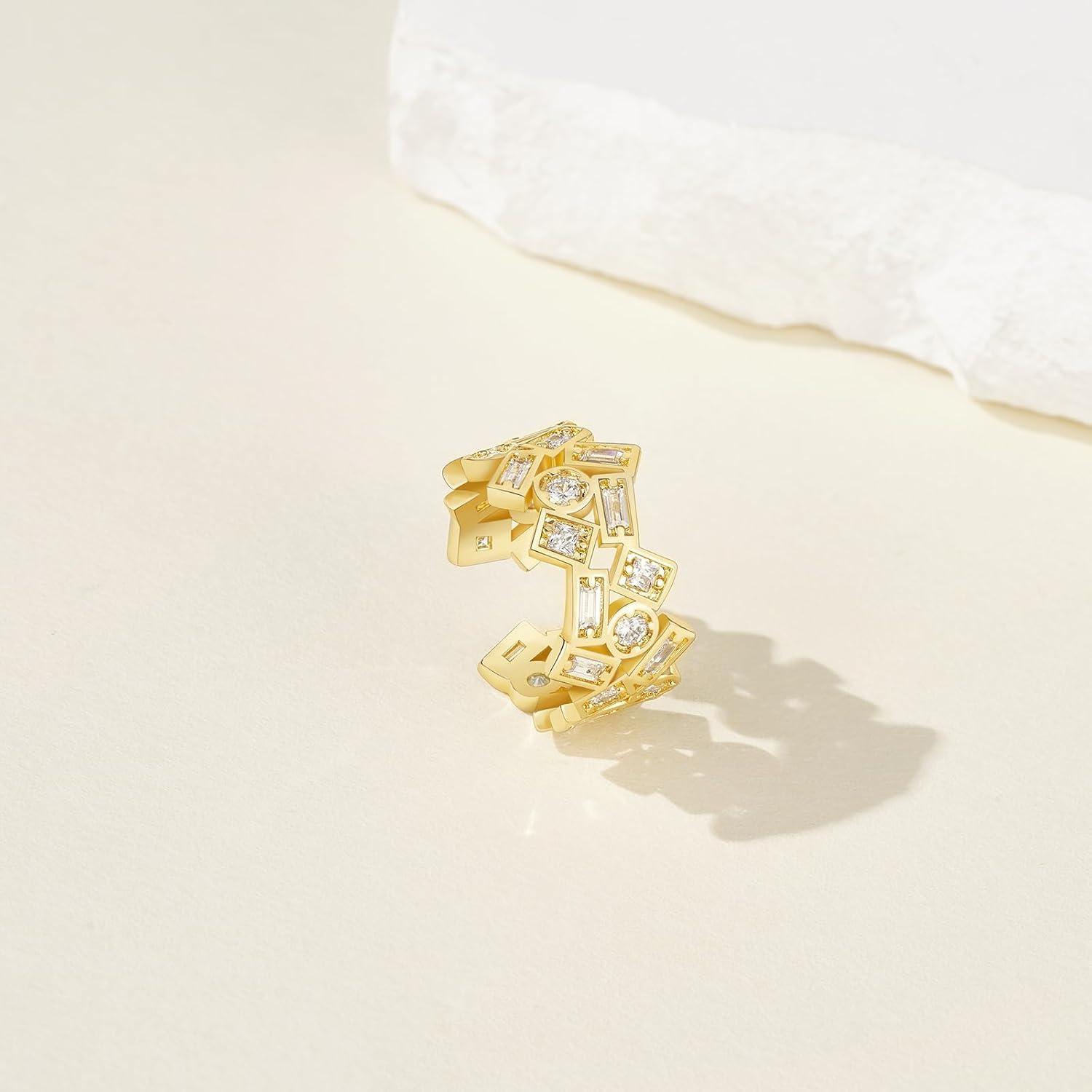 imageKissYan Gold Rings for Women 14K Gold Plated Adjustable Statement Irregular Geometric Diamond Twisted Open Stackable Band Chunky Finger Rings Dainty Cubic Zirconia Jewelry GiftsGeometry