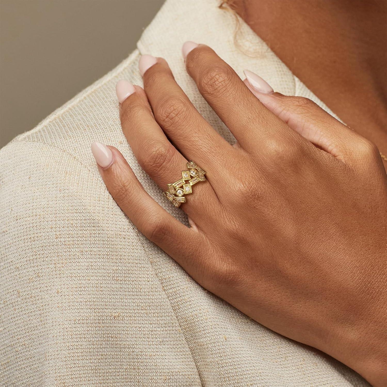 imageKissYan Gold Rings for Women 14K Gold Plated Adjustable Statement Irregular Geometric Diamond Twisted Open Stackable Band Chunky Finger Rings Dainty Cubic Zirconia Jewelry GiftsGeometry