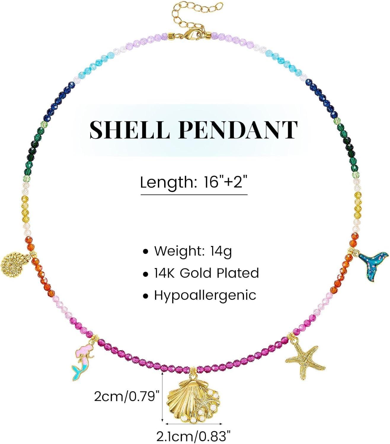 imageKissYan Shell Charm Necklace for Women Beaded Necklace with Beach seashell Star Starfish Bow Conch Mermaid Cherry Charms Trendy Summer JewelrySeashell