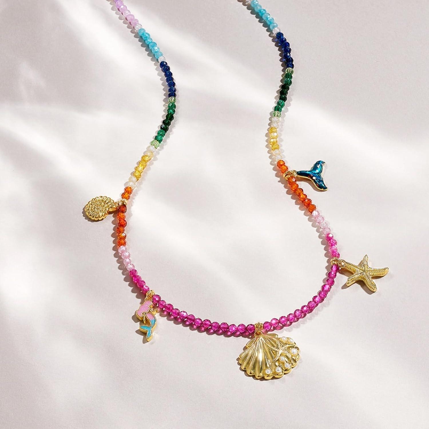 imageKissYan Shell Charm Necklace for Women Beaded Necklace with Beach seashell Star Starfish Bow Conch Mermaid Cherry Charms Trendy Summer JewelrySeashell