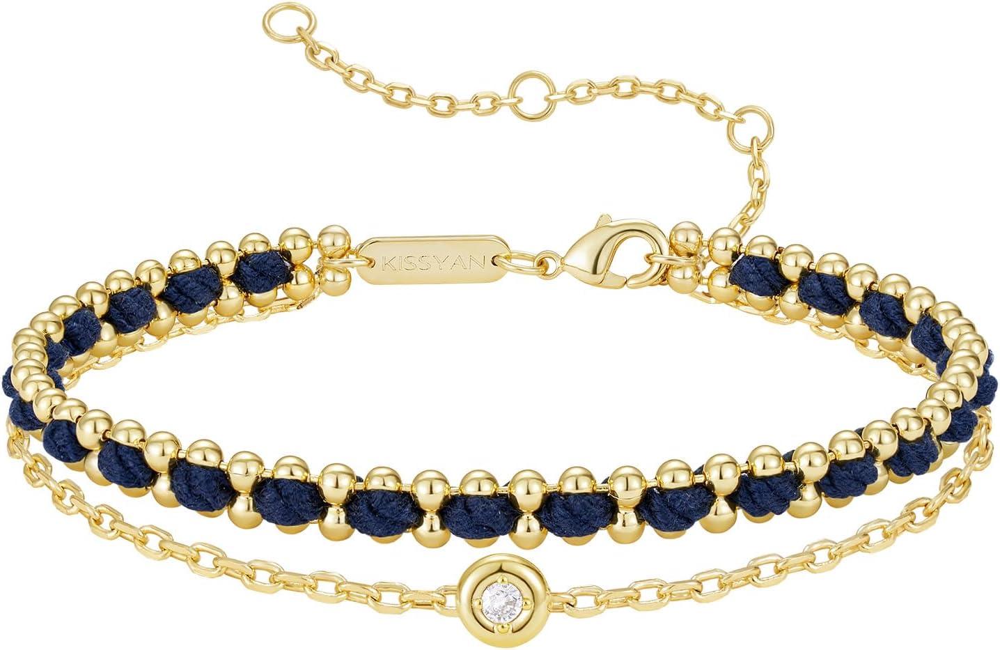 imageKissYan Gold Bracelet for Women Layered Sports Stack Bracelet 14K Gold Plated Link Bracelet Athletic Handmade Valentines Day GiftBlue