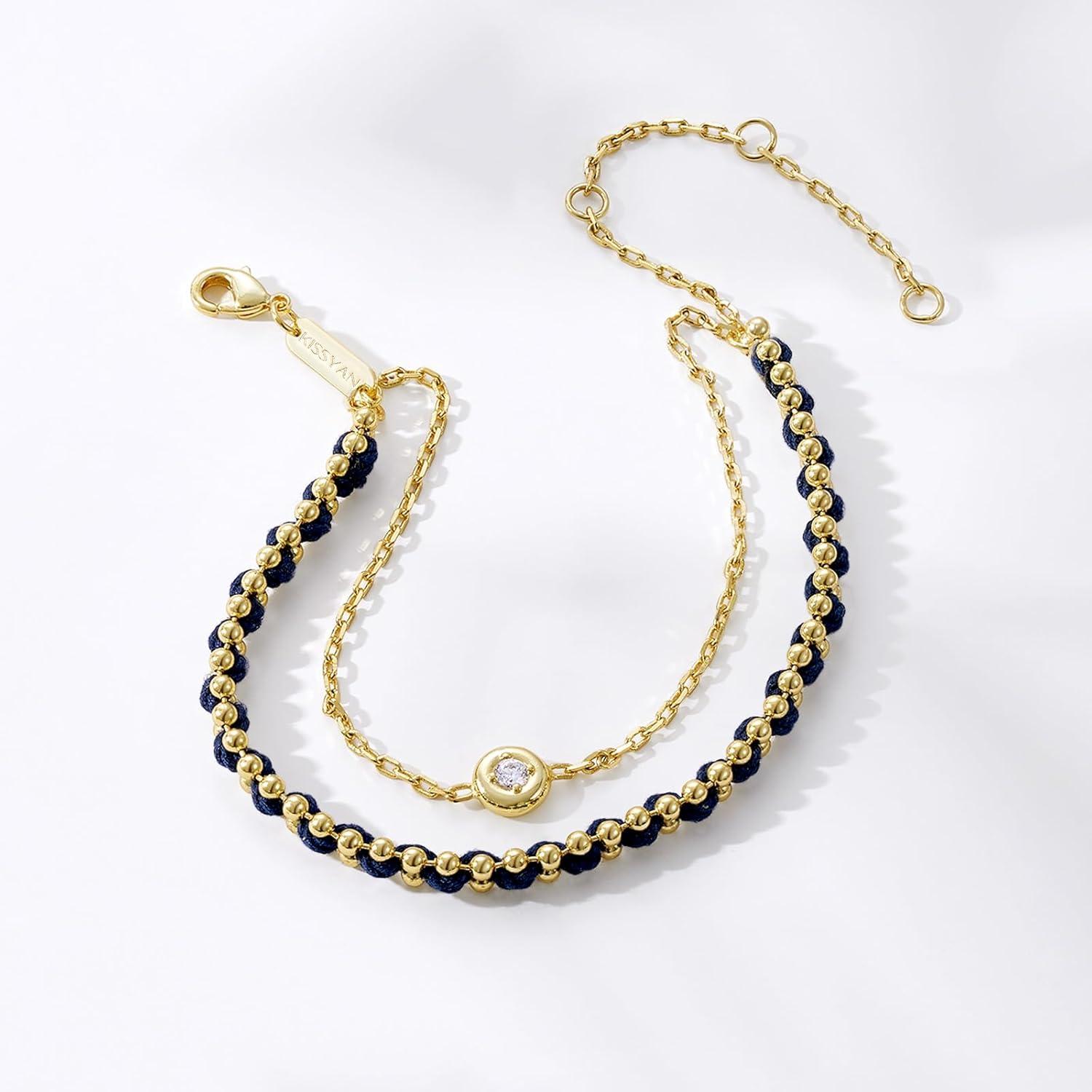 imageKissYan Gold Bracelet for Women Layered Sports Stack Bracelet 14K Gold Plated Link Bracelet Athletic Handmade Valentines Day GiftBlue