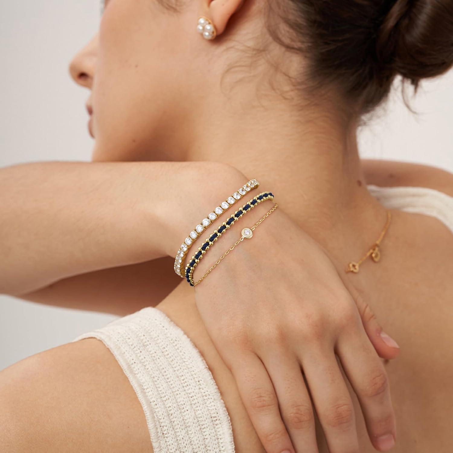 imageKissYan Gold Bracelet for Women Layered Sports Stack Bracelet 14K Gold Plated Link Bracelet Athletic Handmade Valentines Day GiftBlue