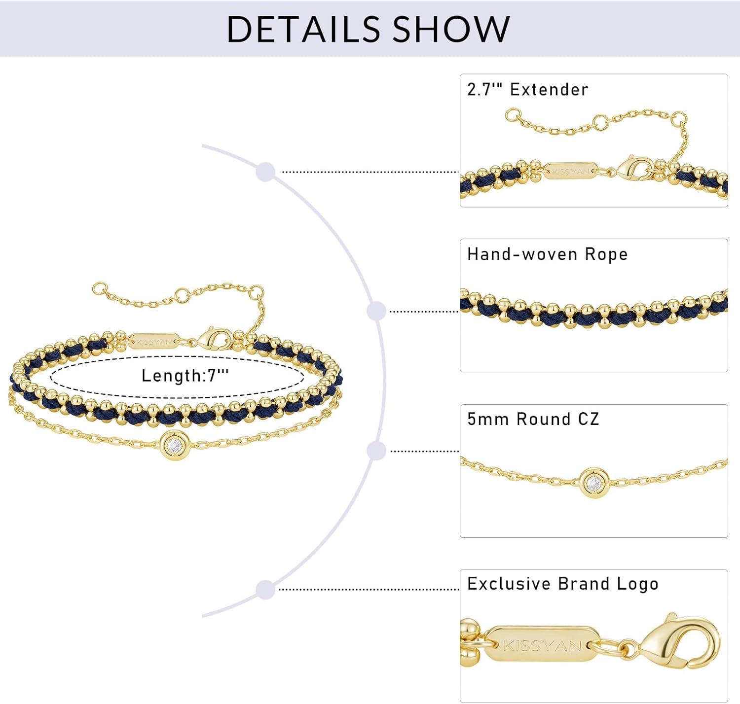 imageKissYan Gold Bracelet for Women Layered Sports Stack Bracelet 14K Gold Plated Link Bracelet Athletic Handmade Valentines Day GiftBlue