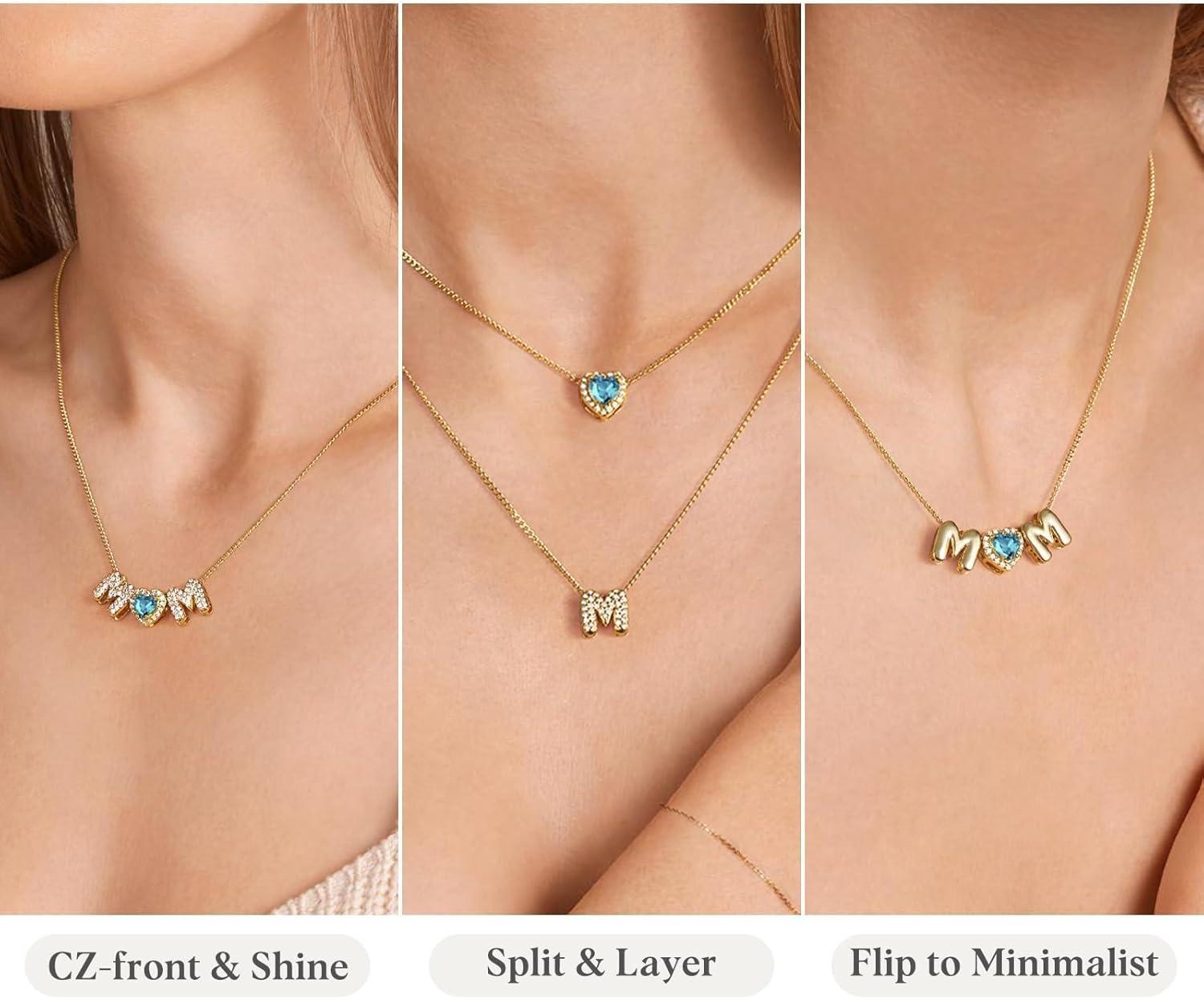 imageKissYan Love Birthstone Necklace for Women 14K Gold Plated Bubble Letter Pendant Dainty Jewelry I Love You Valentines Day Gifts for Girlfrend Wife LoverSeptember