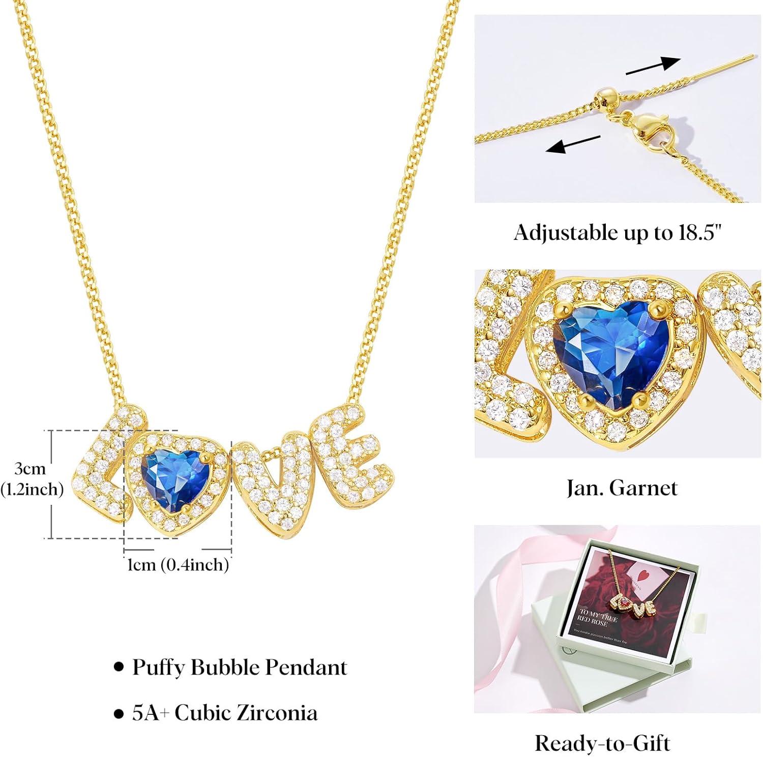 imageKissYan Love Birthstone Necklace for Women 14K Gold Plated Bubble Letter Pendant Dainty Jewelry I Love You Valentines Day Gifts for Girlfrend Wife LoverSeptember