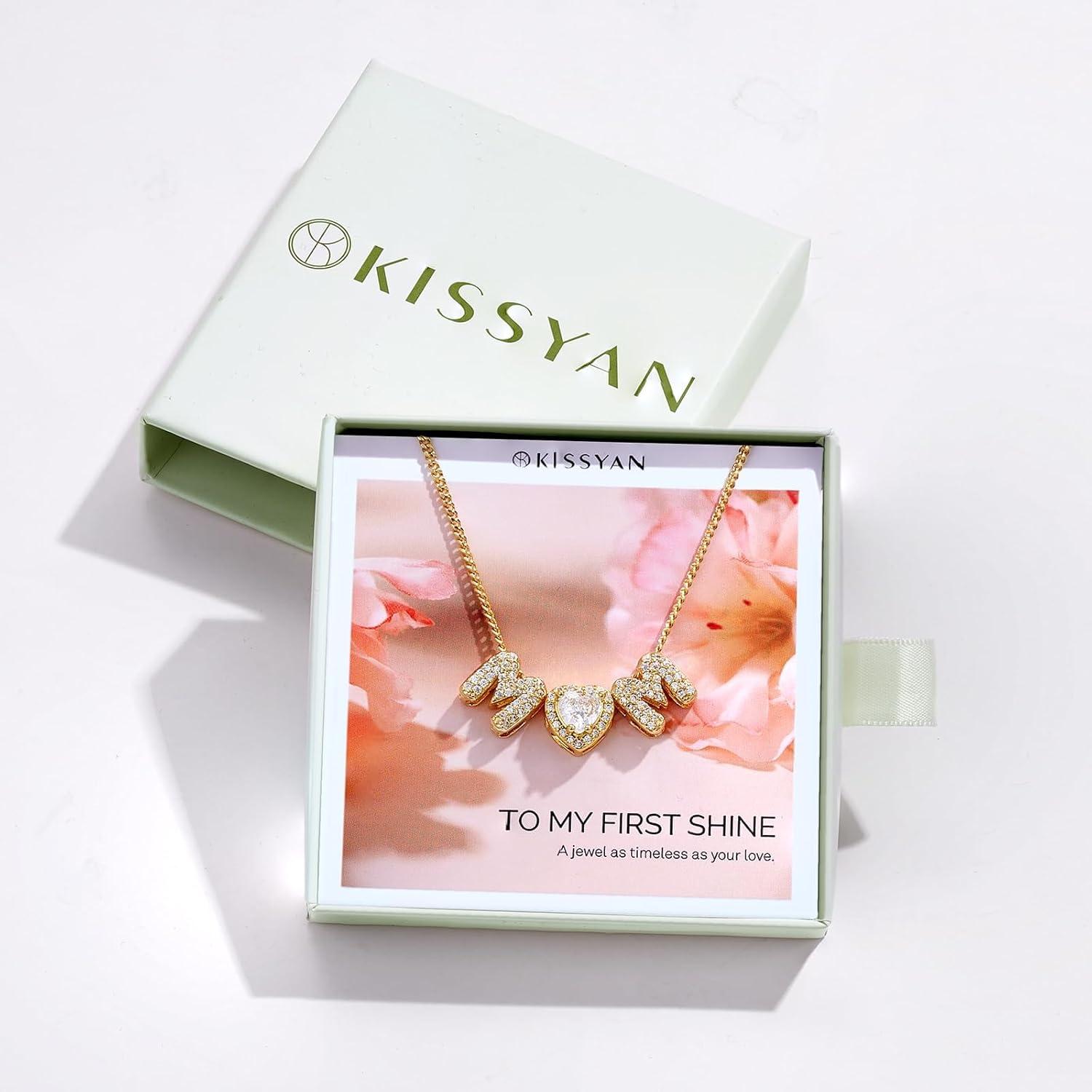 imageKissYan Love Birthstone Necklace for Women 14K Gold Plated Bubble Letter Pendant Dainty Jewelry I Love You Valentines Day Gifts for Girlfrend Wife LoverSeptember