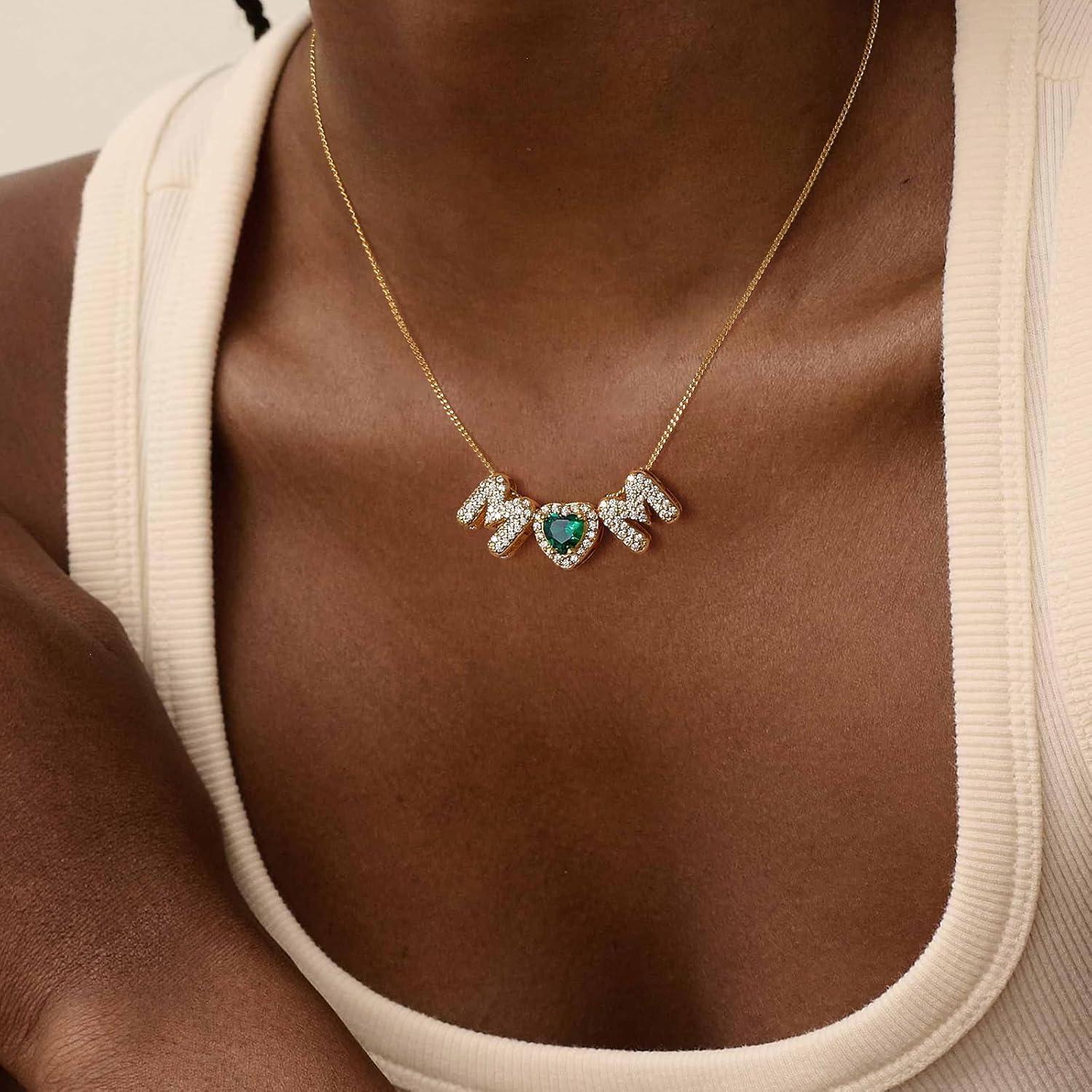 imageKissYan Love Birthstone Necklace for Women 14K Gold Plated Bubble Letter Pendant Dainty Jewelry I Love You Valentines Day Gifts for Girlfrend Wife LoverSeptember