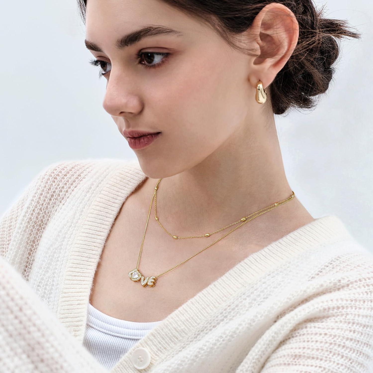 imageKissYan Love Birthstone Necklace for Women 14K Gold Plated Bubble Letter Pendant Dainty Jewelry I Love You Valentines Day Gifts for Girlfrend Wife LoverMay