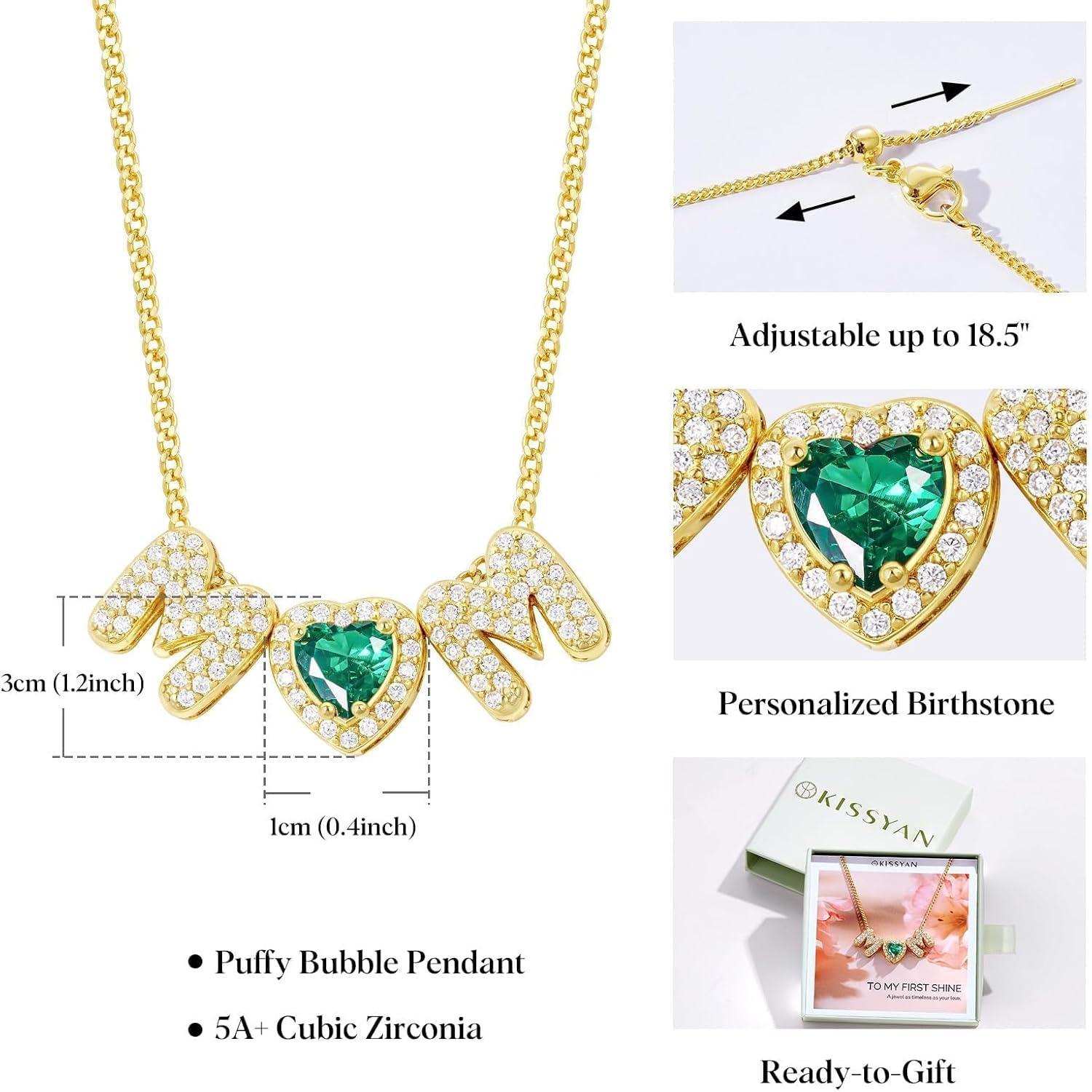 imageKissYan Love Birthstone Necklace for Women 14K Gold Plated Bubble Letter Pendant Dainty Jewelry I Love You Valentines Day Gifts for Girlfrend Wife LoverMay