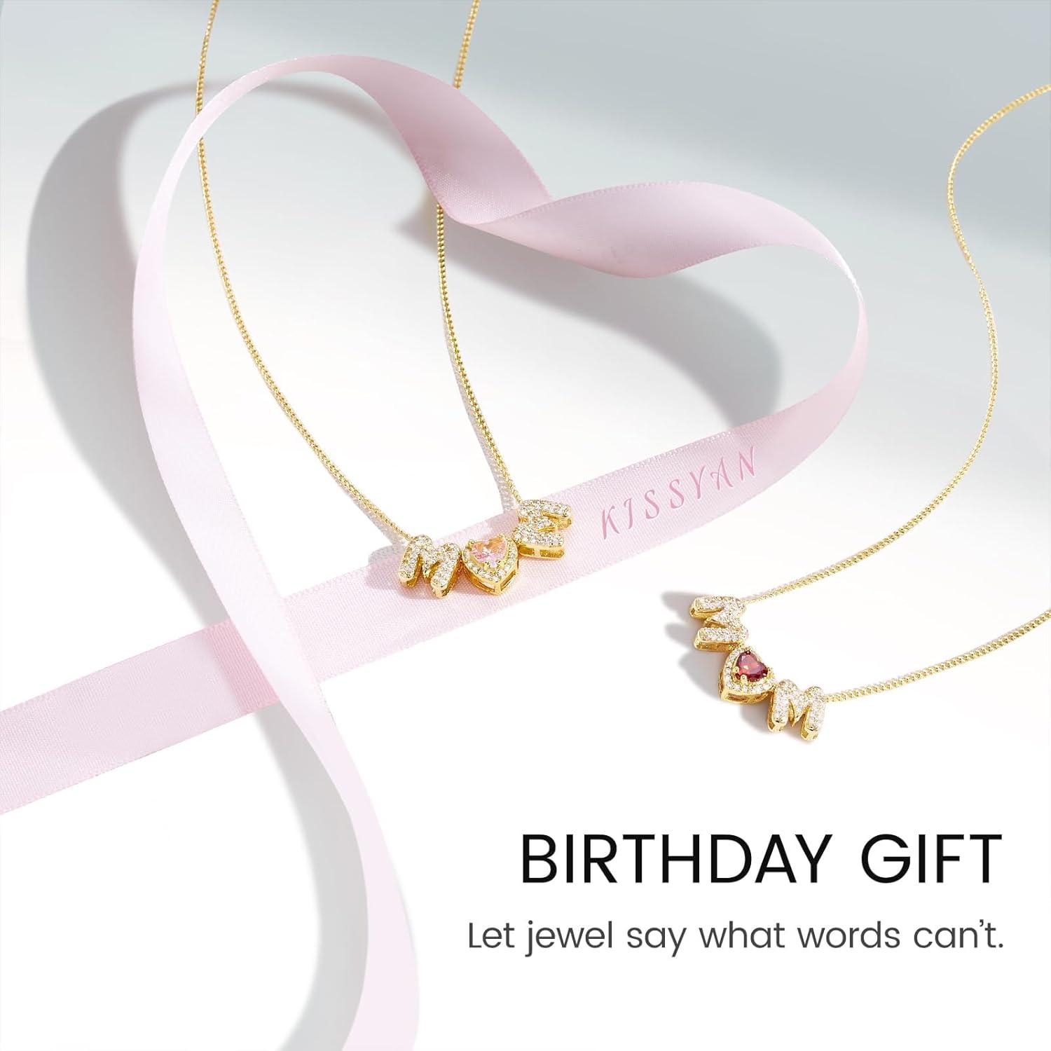 imageKissYan Love Birthstone Necklace for Women 14K Gold Plated Bubble Letter Pendant Dainty Jewelry I Love You Valentines Day Gifts for Girlfrend Wife LoverMay