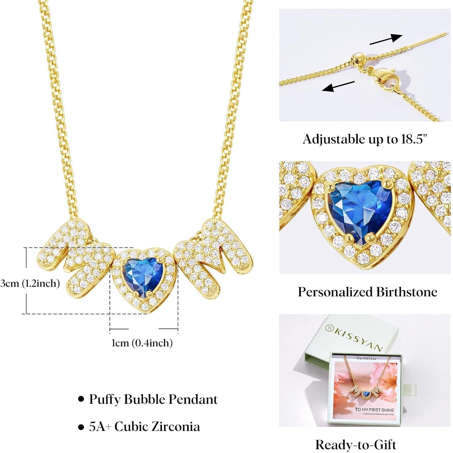 imageKissYan Love Birthstone Necklace for Women 14K Gold Plated Bubble Letter Pendant Dainty Jewelry I Love You Valentines Day Gifts for Girlfrend Wife LoverSeptember