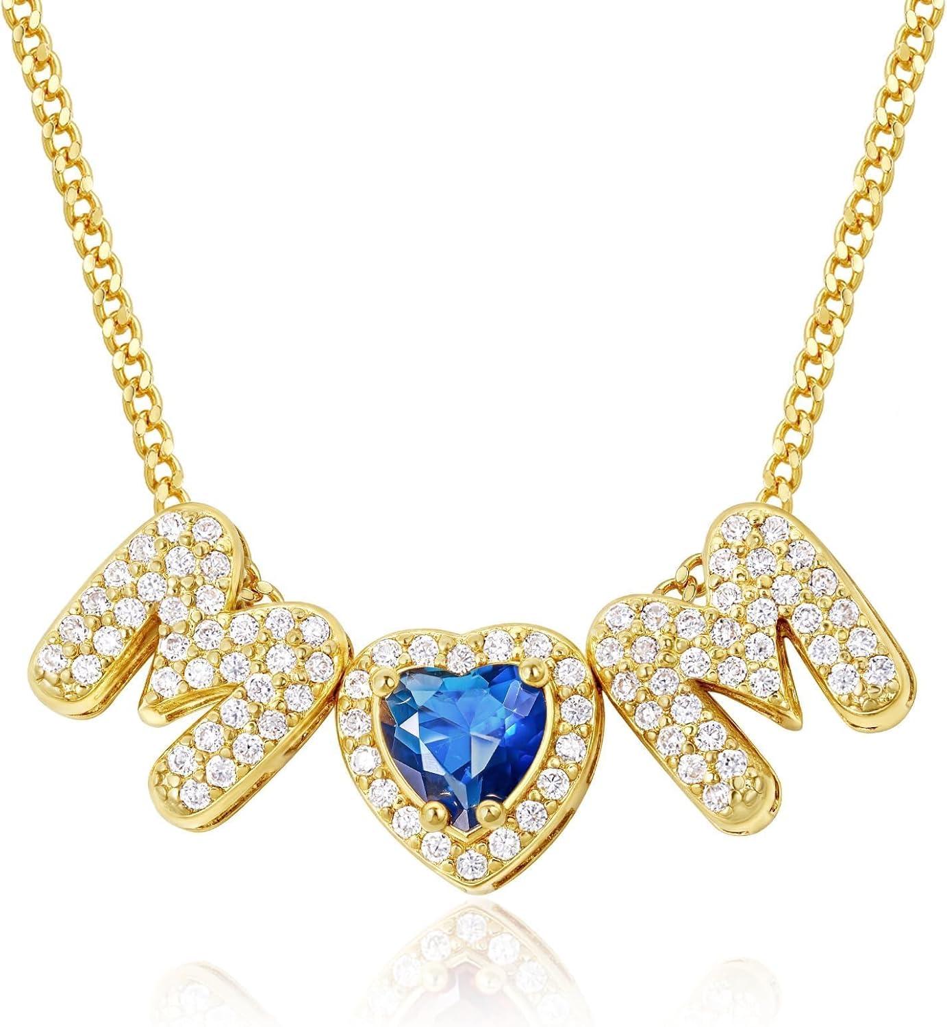 imageKissYan Love Birthstone Necklace for Women 14K Gold Plated Bubble Letter Pendant Dainty Jewelry I Love You Valentines Day Gifts for Girlfrend Wife LoverSeptember