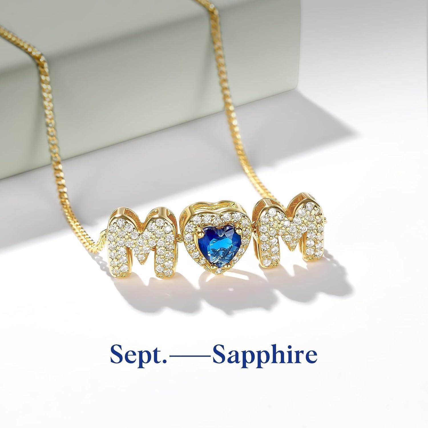 imageKissYan Love Birthstone Necklace for Women 14K Gold Plated Bubble Letter Pendant Dainty Jewelry I Love You Valentines Day Gifts for Girlfrend Wife LoverSeptember