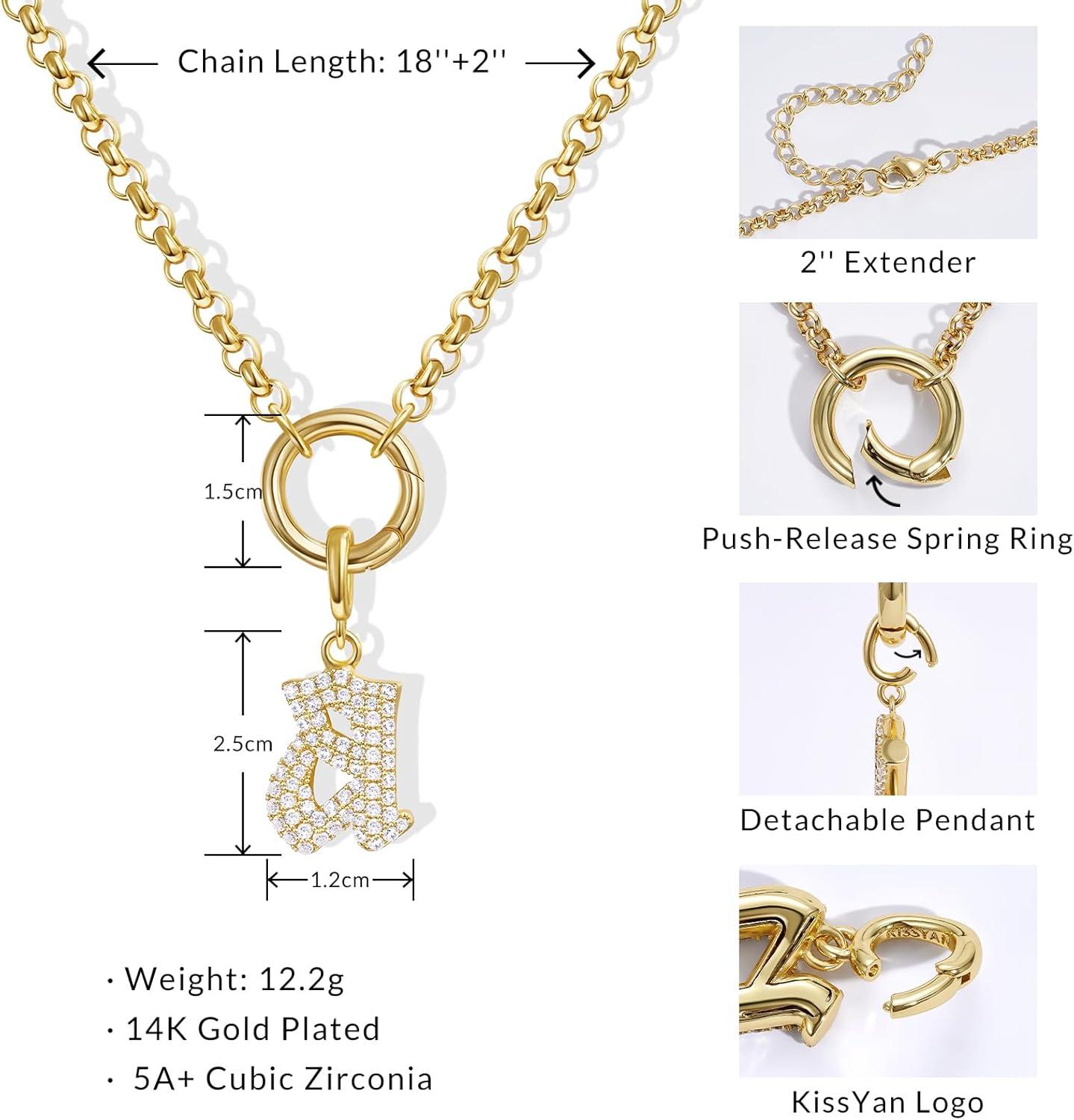 imageKissYan Custom Charm Necklaces for Women 14K Gold Plated Initial Letter Pendant Box Chain Necklace Dainty Jewelry GiftGold X