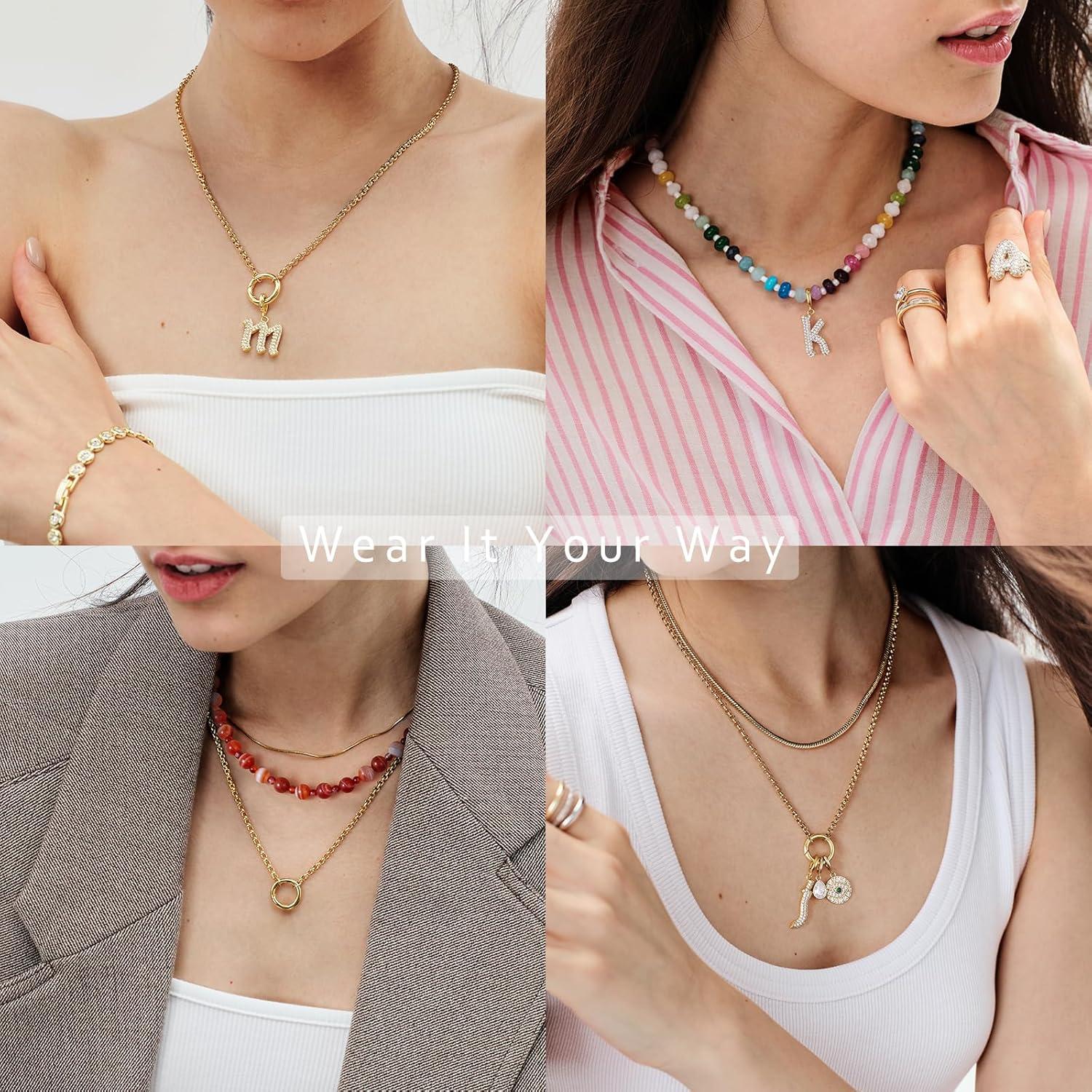 imageKissYan Custom Charm Necklaces for Women 14K Gold Plated Initial Letter Pendant Box Chain Necklace Dainty Jewelry GiftGold X