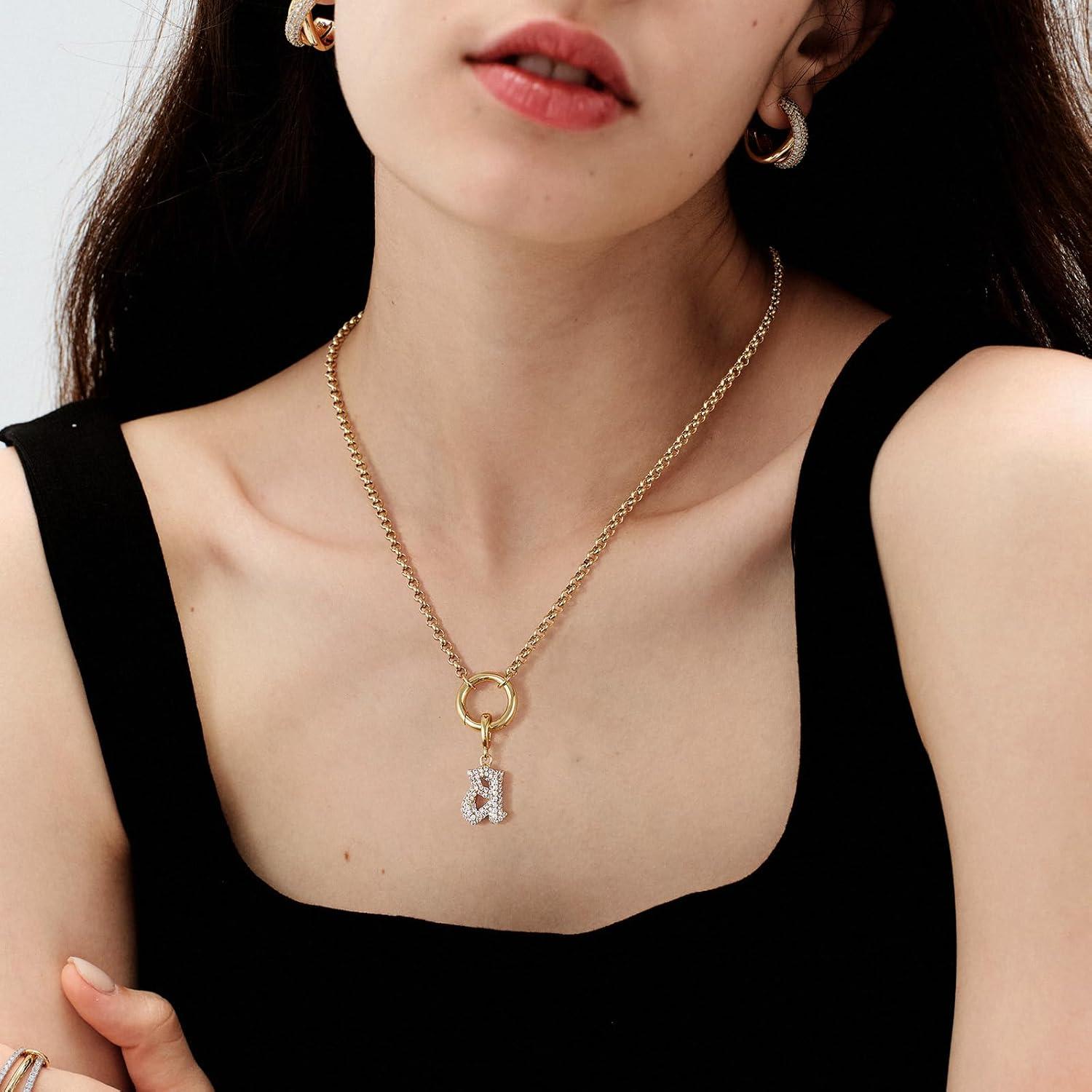 imageKissYan Custom Charm Necklaces for Women 14K Gold Plated Initial Letter Pendant Box Chain Necklace Dainty Jewelry GiftGold X