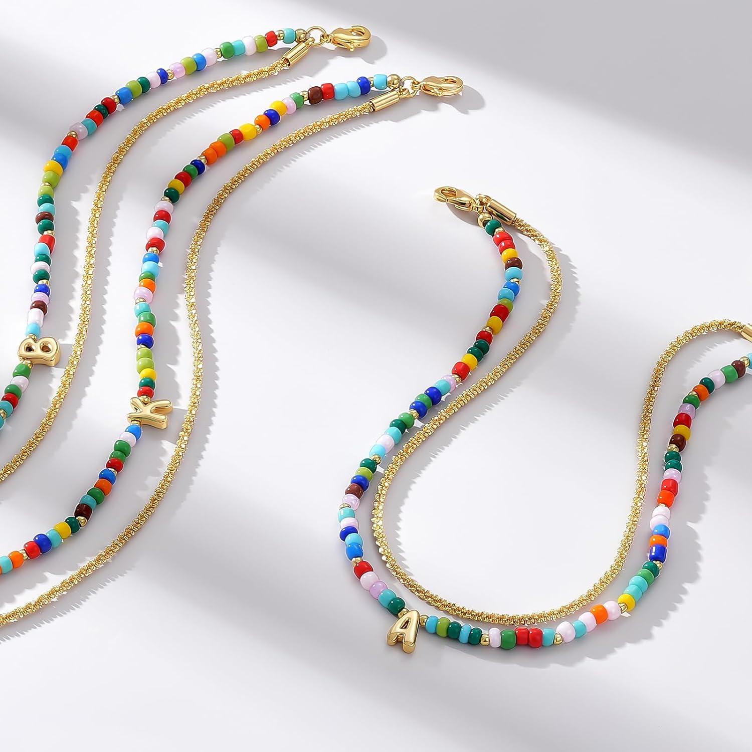 imageKissYan Initial Ankle Bracelets for Women Layered Colorful Beaded Anklet with 14K Gold Chain Waterproof Dainty Jewelry GiftT