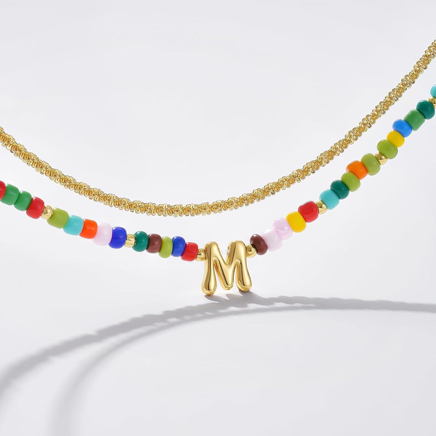 imageKissYan Initial Ankle Bracelets for Women Layered Colorful Beaded Anklet with 14K Gold Chain Waterproof Dainty Jewelry GiftU