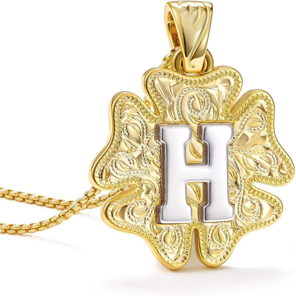 imageKissYan Western Cowgirl Initial Necklace for Men Women 14K Gold Plated Cowboy Flower Letter Pendant Necklace Handmade TwoToned Jewelry GiftLetter H