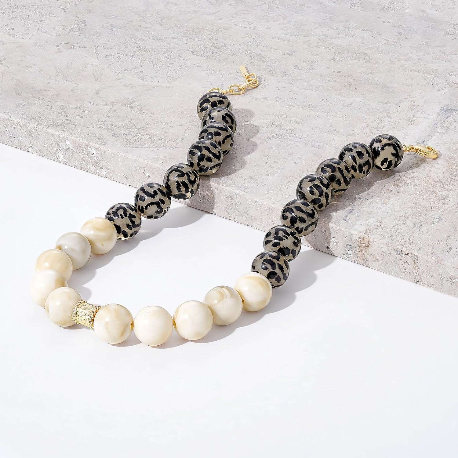 image:imageKissYan Chunky Resin Bead Jewelry Collection for Women Leopard Print Statement Necklaces and Matching Jewelry Sets Bold Fashion Accessories for Daily Wear Parties and GiftsNecklace