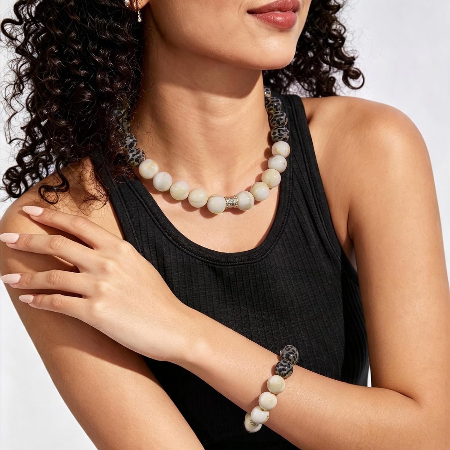 image:imageKissYan Chunky Resin Bead Jewelry Collection for Women Leopard Print Statement Necklaces and Matching Jewelry Sets Bold Fashion Accessories for Daily Wear Parties and GiftsNecklace