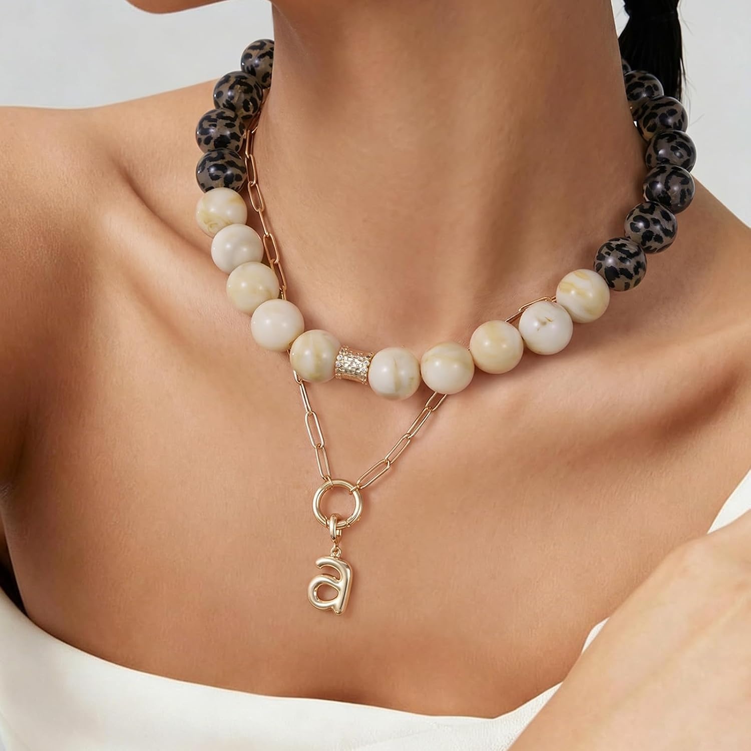 image:imageKissYan Chunky Resin Bead Jewelry Collection for Women Leopard Print Statement Necklaces and Matching Jewelry Sets Bold Fashion Accessories for Daily Wear Parties and GiftsNecklace