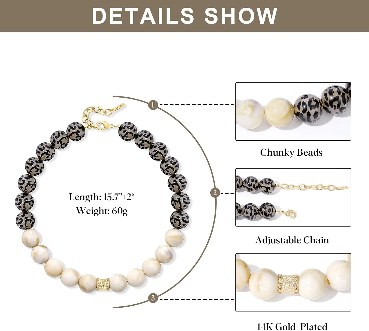 image:imageKissYan Chunky Resin Bead Jewelry Collection for Women Leopard Print Statement Necklaces and Matching Jewelry Sets Bold Fashion Accessories for Daily Wear Parties and GiftsNecklace