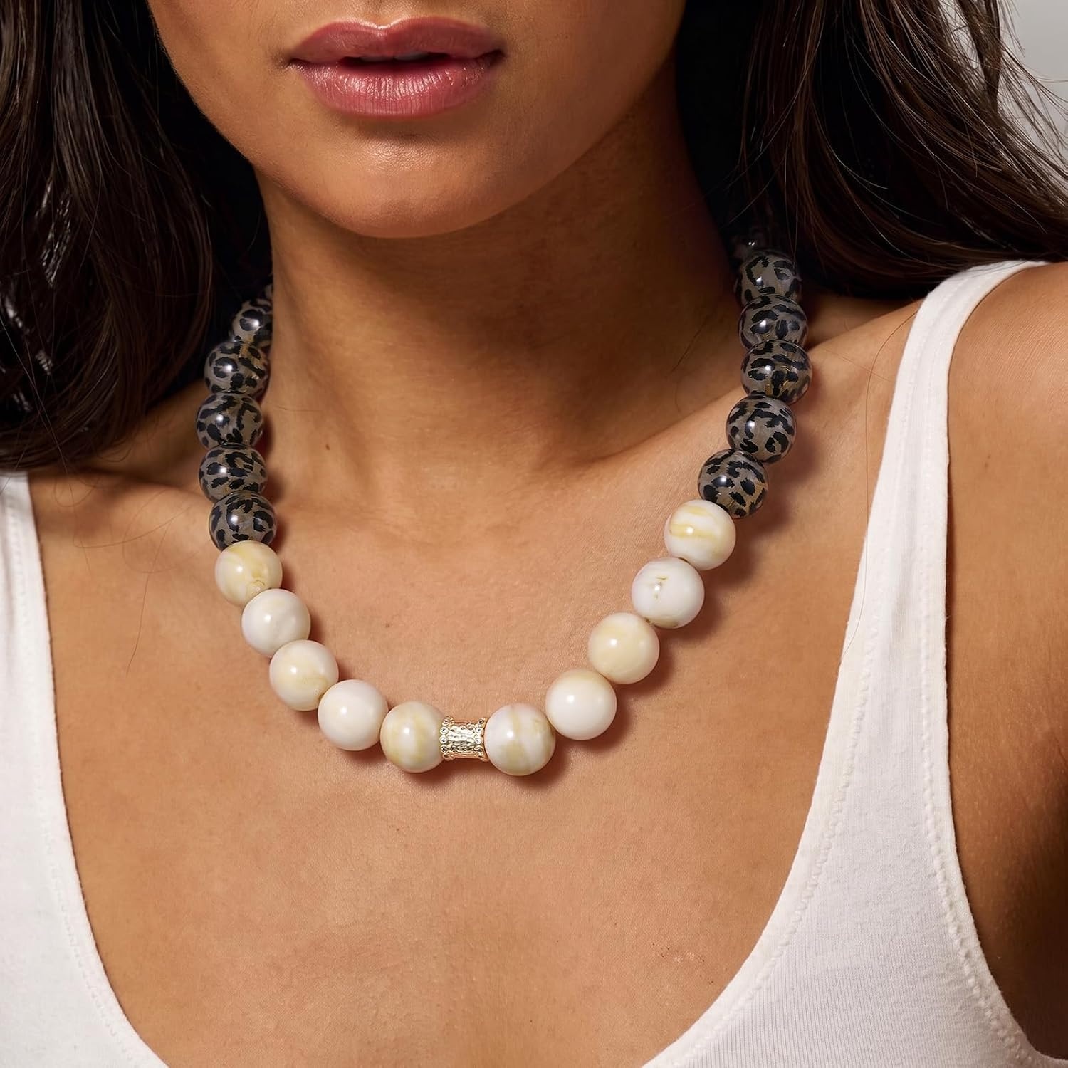 image:imageKissYan Chunky Resin Bead Jewelry Collection for Women Leopard Print Statement Necklaces and Matching Jewelry Sets Bold Fashion Accessories for Daily Wear Parties and GiftsNecklace