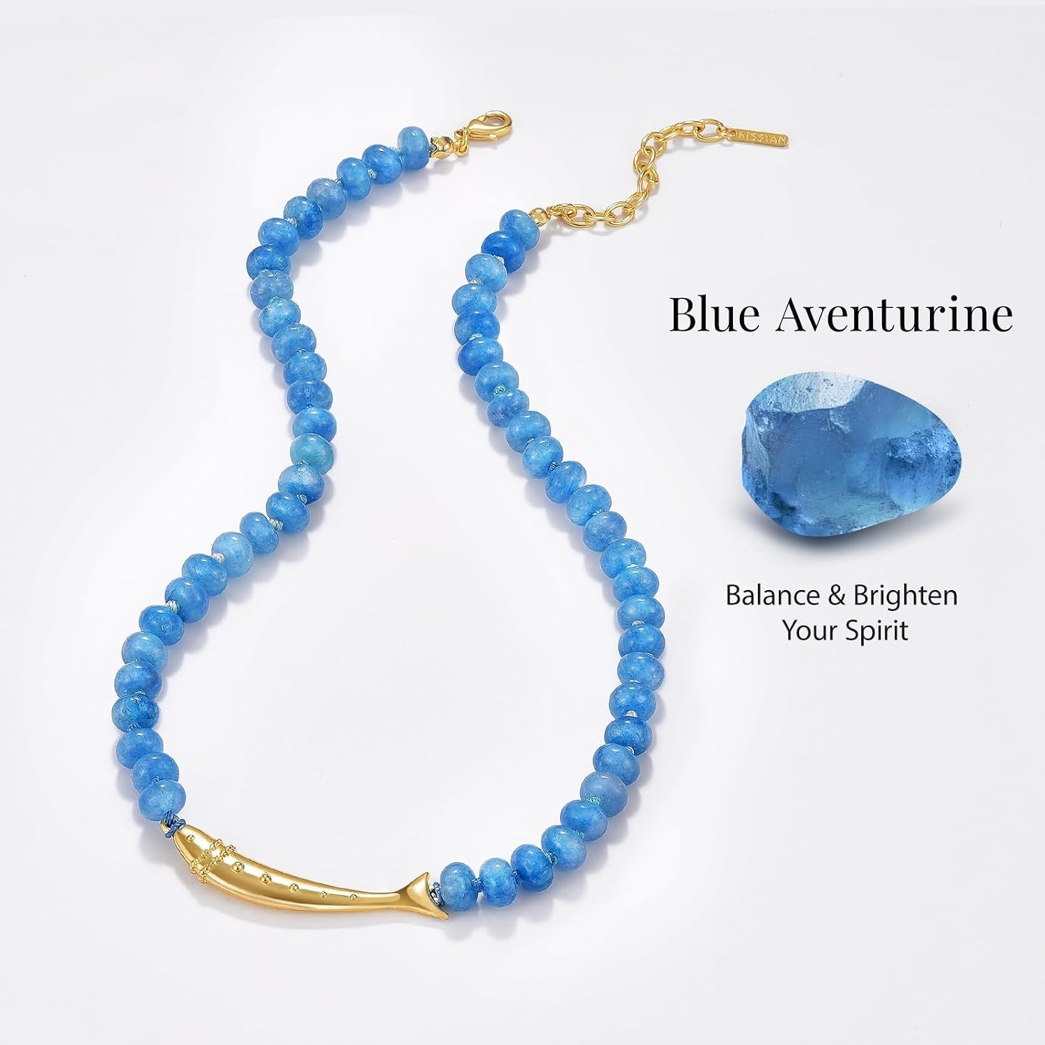 image:imageKissYan Beaded Gemstone Necklace 14K Gold Plated FishConch Charm ChokerASardine