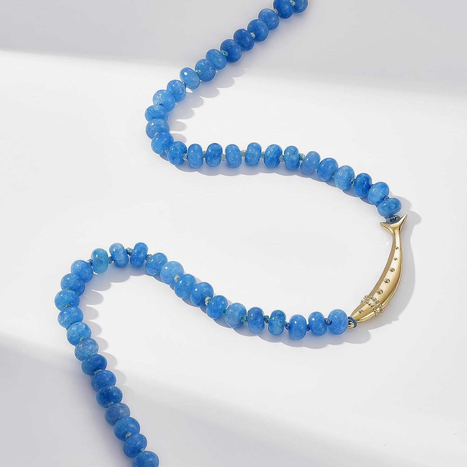 image:imageKissYan Beaded Gemstone Necklace 14K Gold Plated FishConch Charm ChokerASardine
