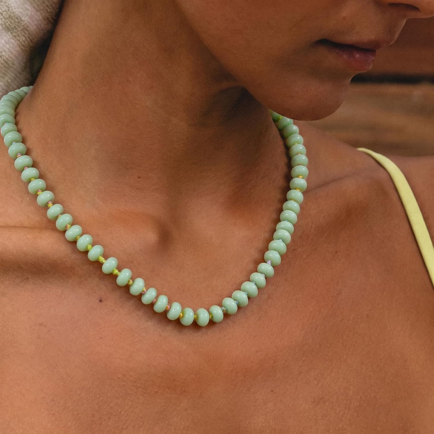 image:imageKissYan Beaded Necklaces for Women Natural Chunky Gemstone Summer ChokerApple Green