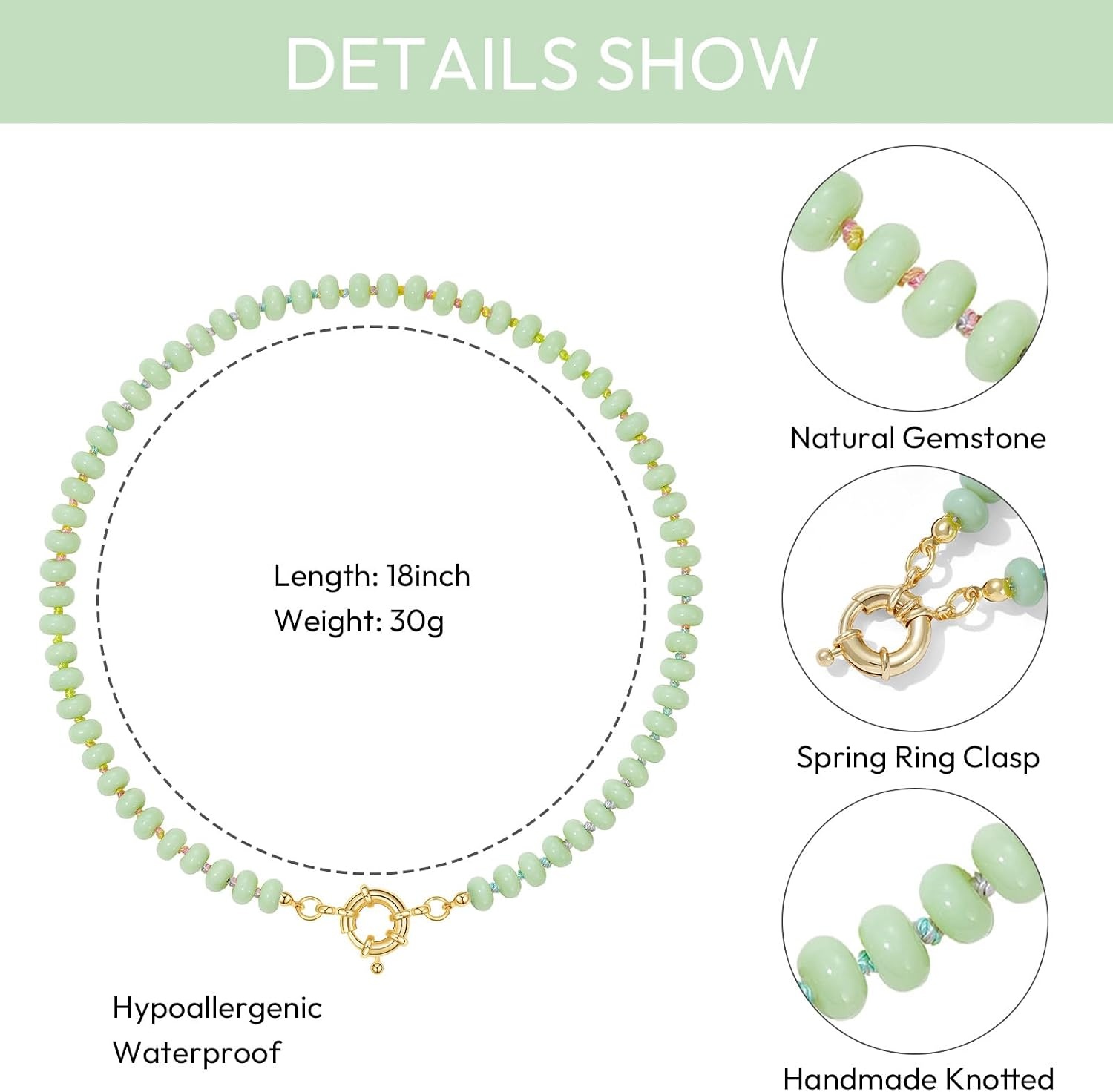 image:imageKissYan Beaded Necklaces for Women Natural Chunky Gemstone Summer ChokerApple Green