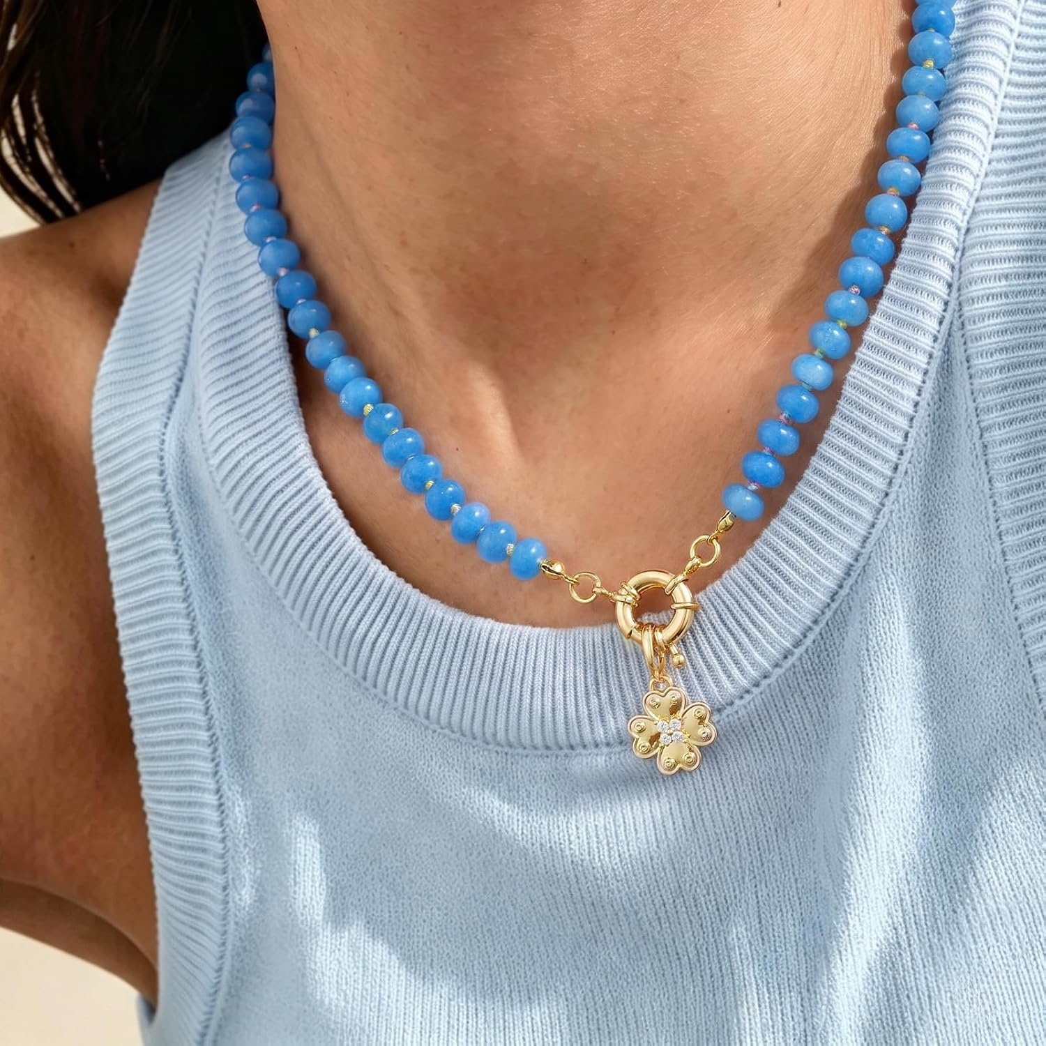 image:imageKissYan Beaded Necklaces for Women Natural Chunky Gemstone Summer ChokerBlue