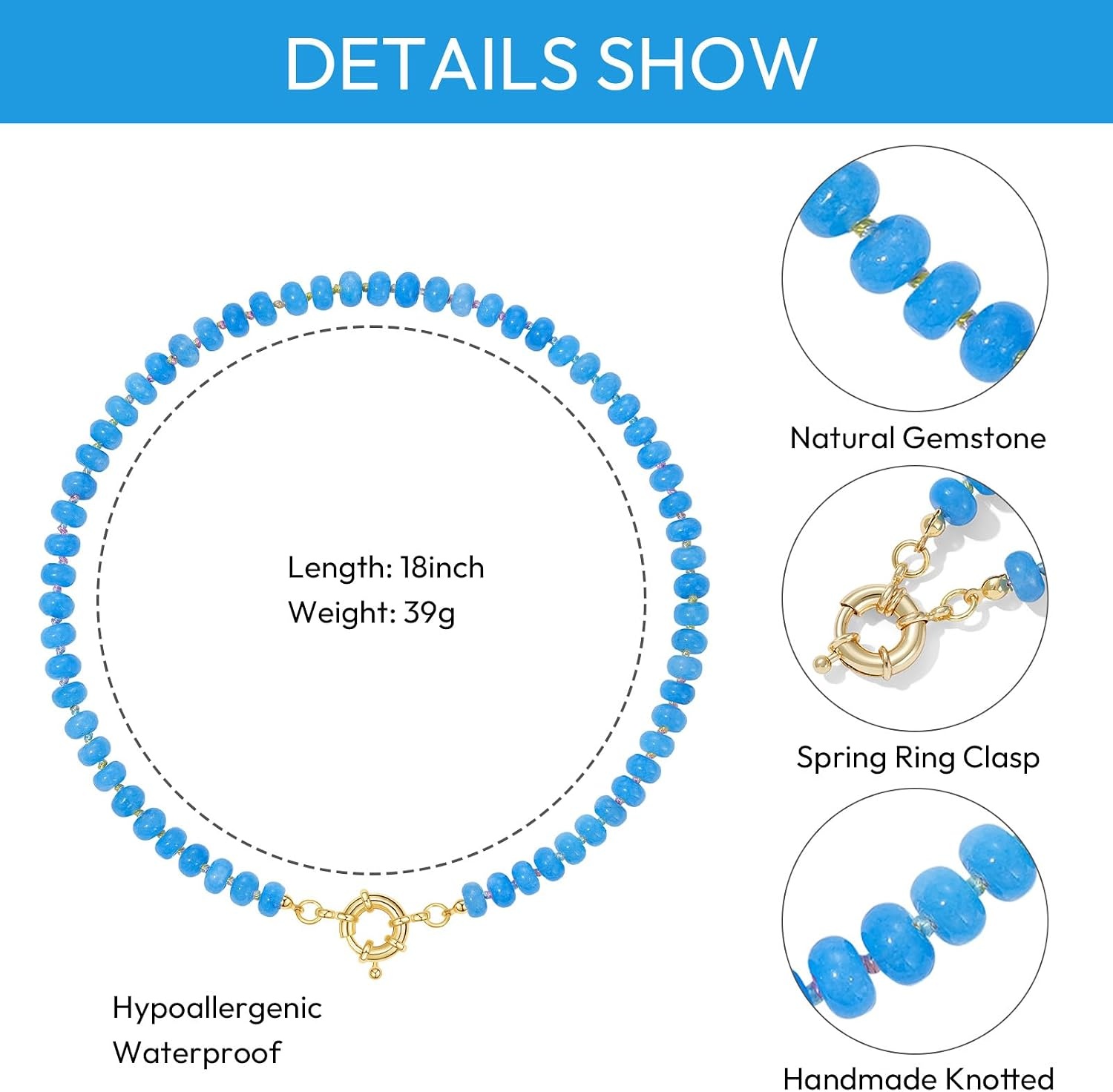 image:imageKissYan Beaded Necklaces for Women Natural Chunky Gemstone Summer ChokerBlue