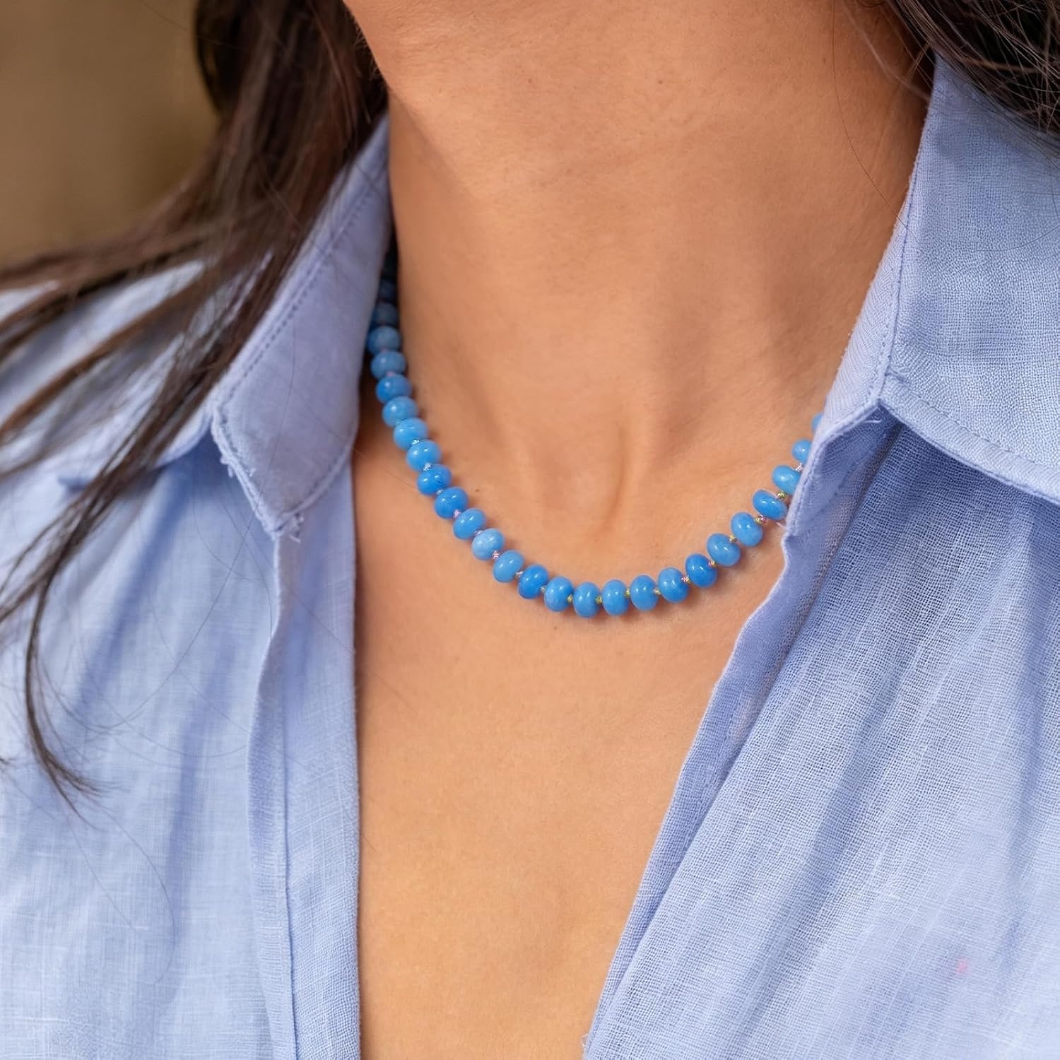 image:imageKissYan Beaded Necklaces for Women Natural Chunky Gemstone Summer ChokerBlue