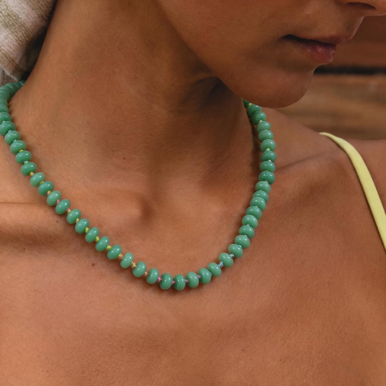 image:imageKissYan Beaded Necklaces for Women Natural Chunky Gemstone Summer ChokerMoss Green