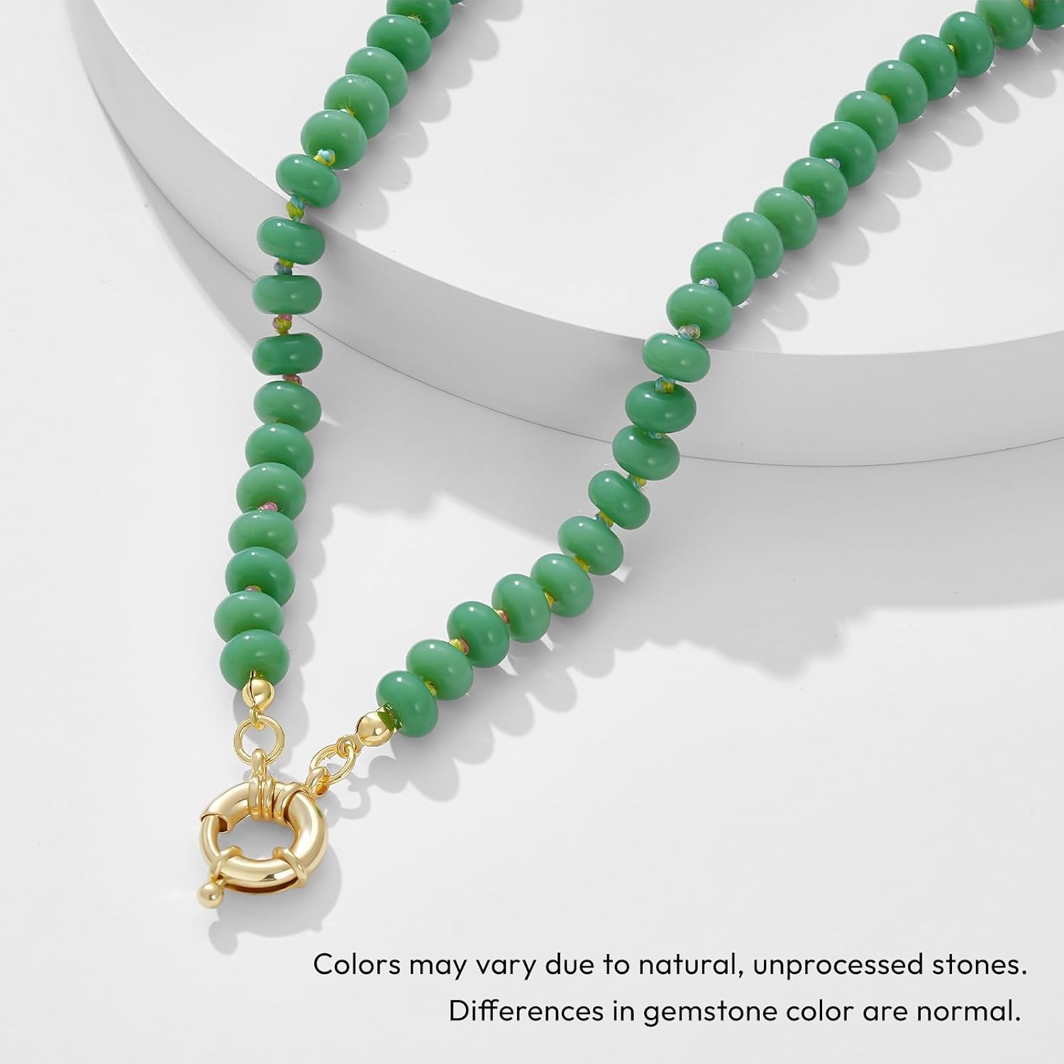 image:imageKissYan Beaded Necklaces for Women Natural Chunky Gemstone Summer ChokerMoss Green