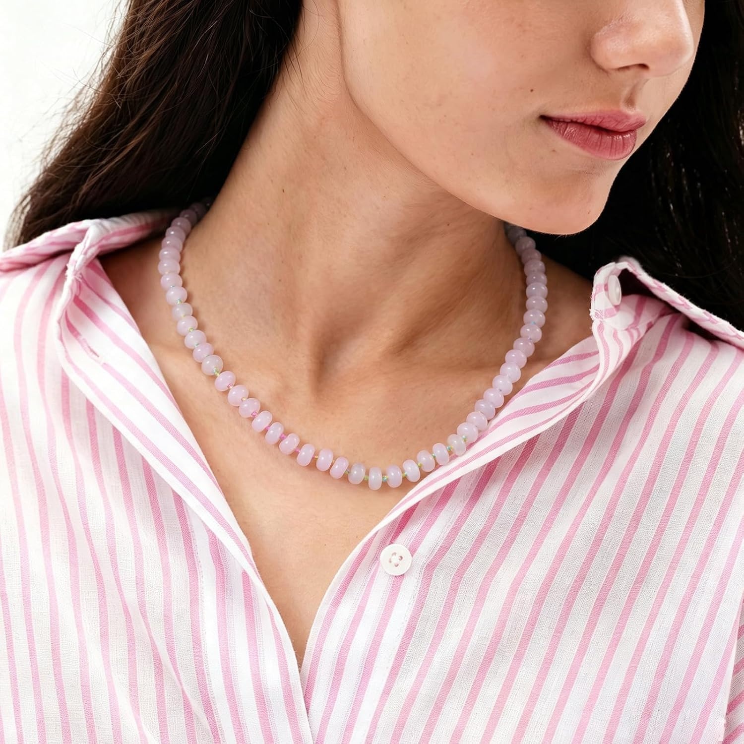 image:imageKissYan Beaded Necklaces for Women Natural Chunky Gemstone Summer ChokerPale Rose
