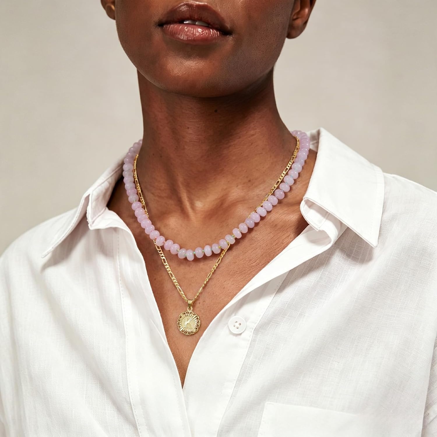 image:imageKissYan Beaded Necklaces for Women Natural Chunky Gemstone Summer ChokerPale Rose