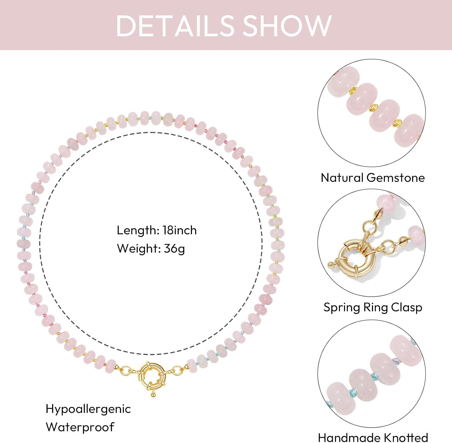 image:imageKissYan Beaded Necklaces for Women Natural Chunky Gemstone Summer ChokerPale Rose