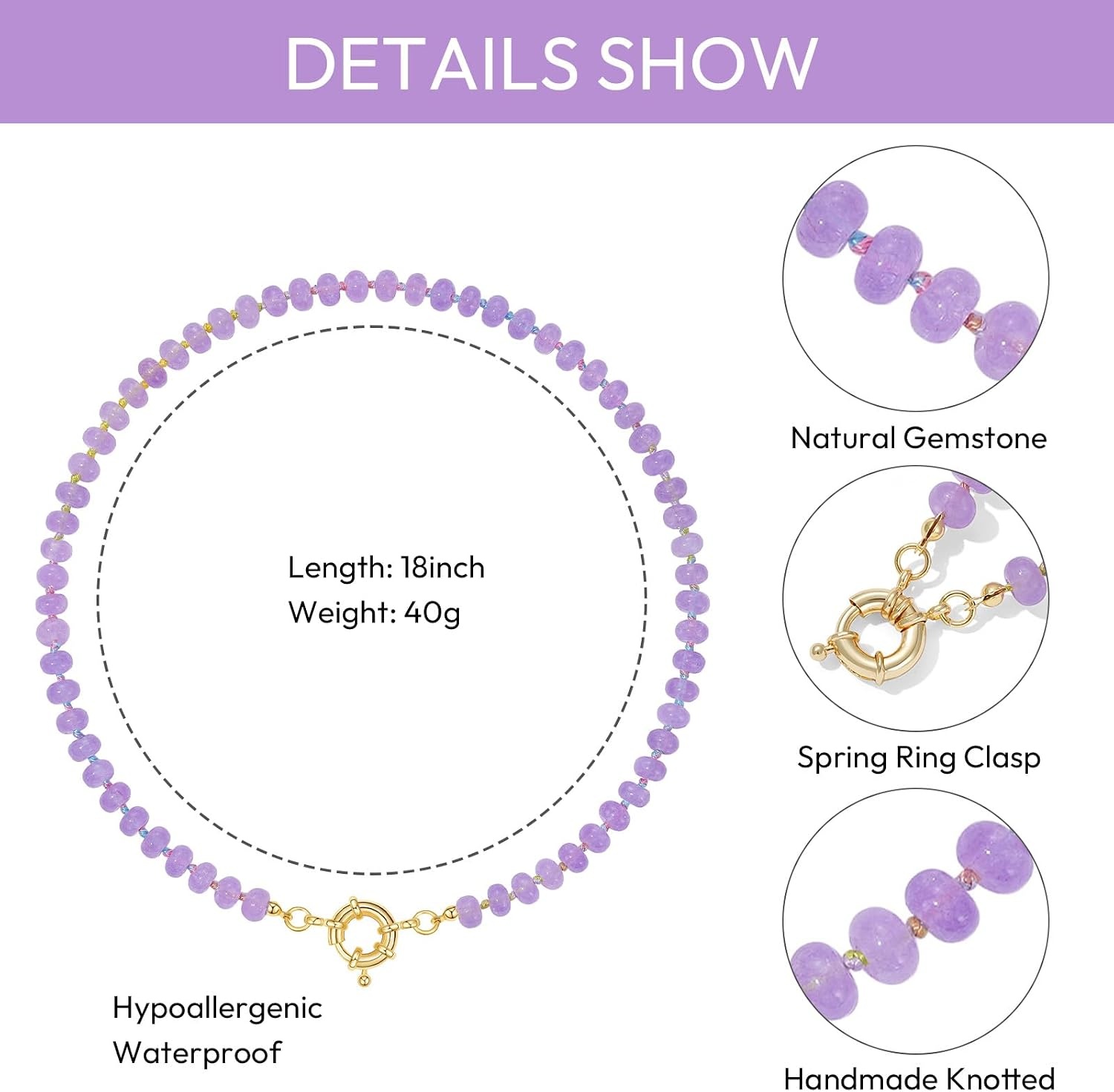 image:imageKissYan Beaded Necklaces for Women Natural Chunky Gemstone Summer ChokerPurple