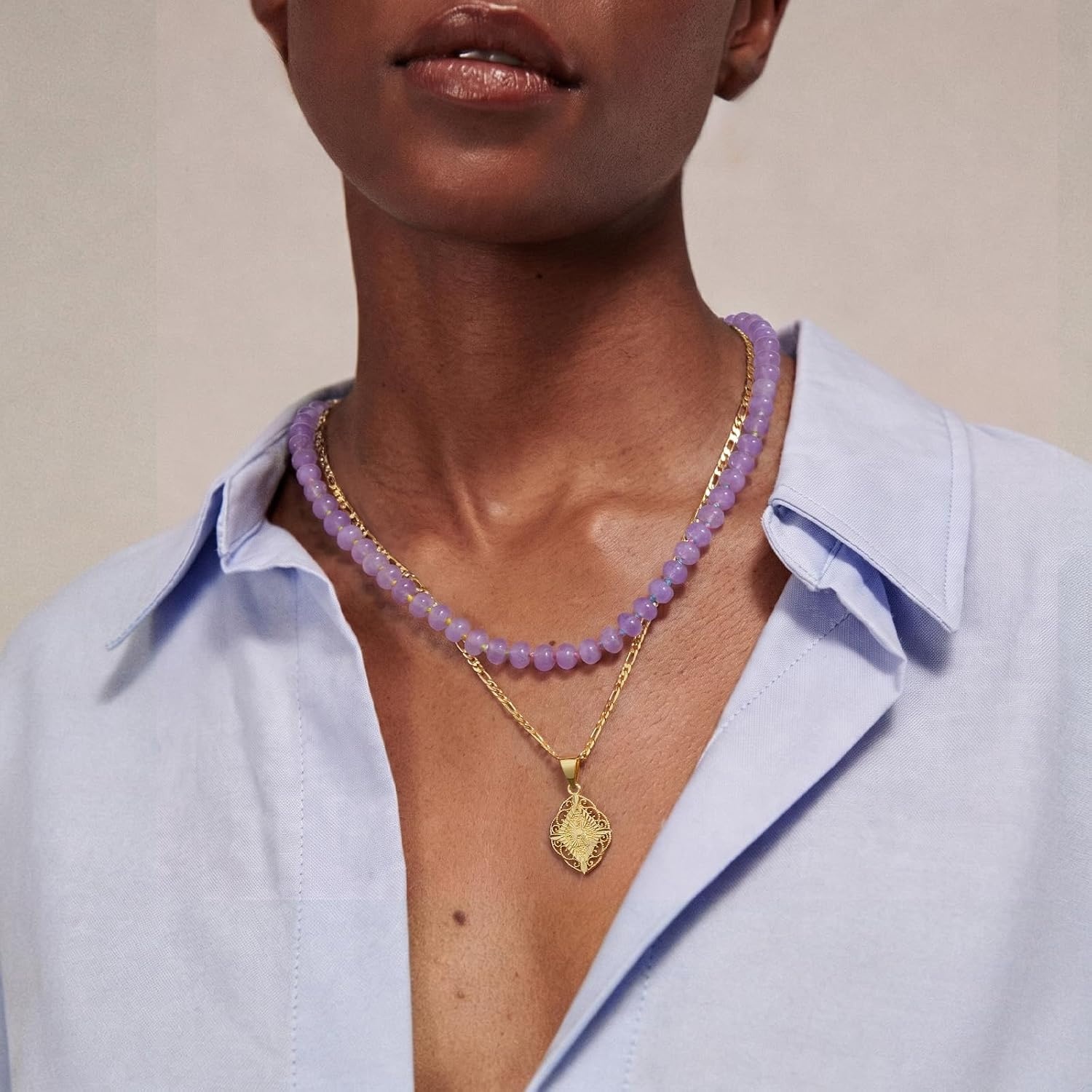 image:imageKissYan Beaded Necklaces for Women Natural Chunky Gemstone Summer ChokerPurple