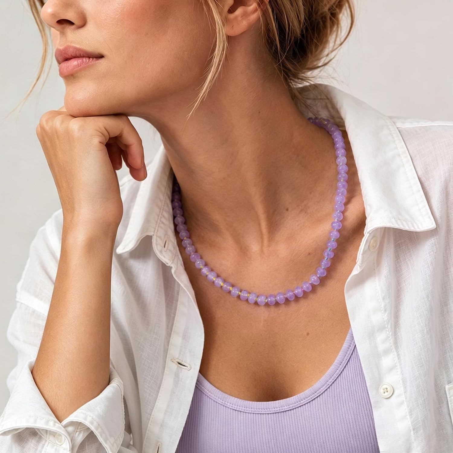 image:imageKissYan Beaded Necklaces for Women Natural Chunky Gemstone Summer ChokerPurple