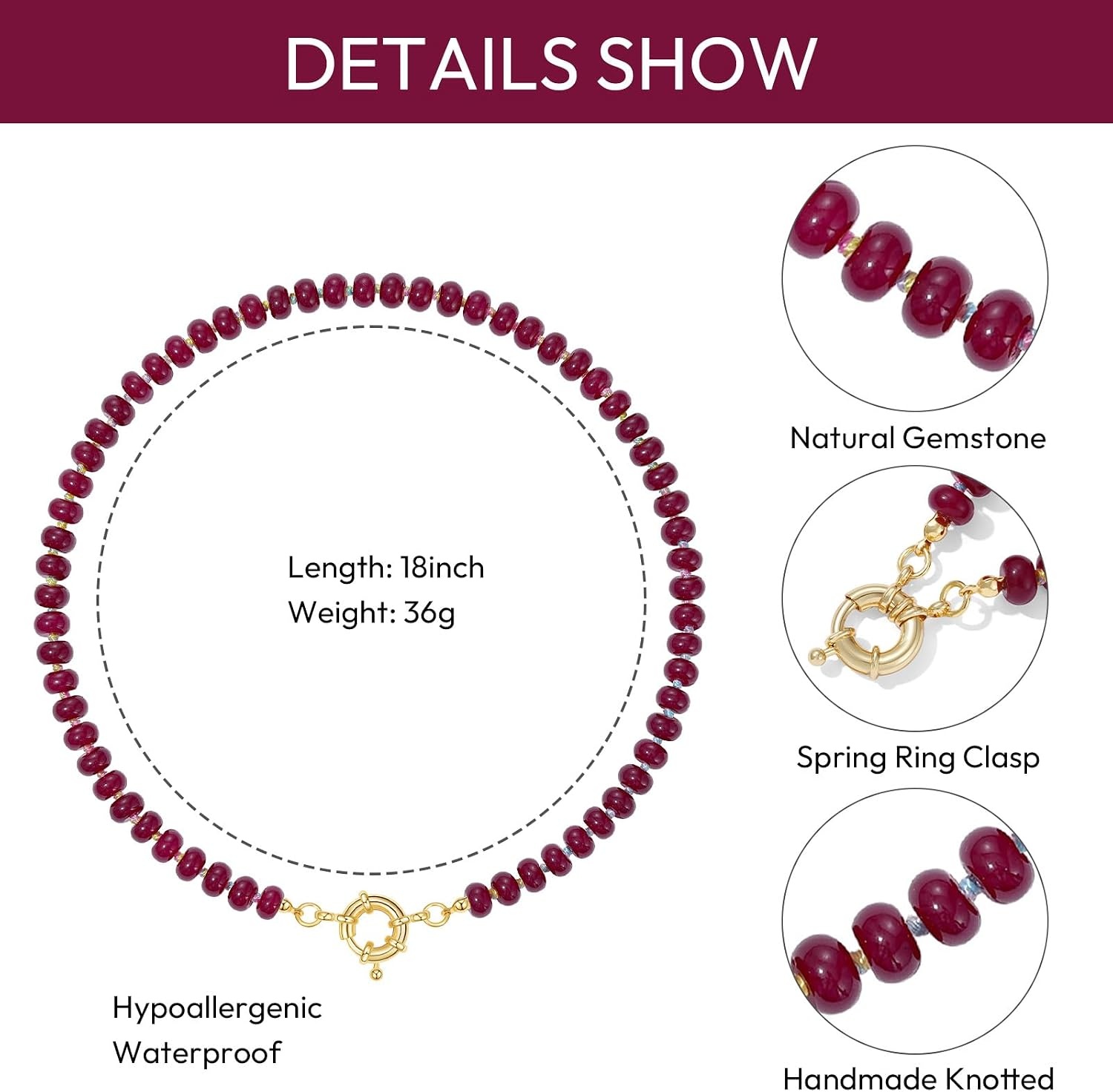 image:imageKissYan Beaded Necklaces for Women Natural Chunky Gemstone Summer ChokerRust Red