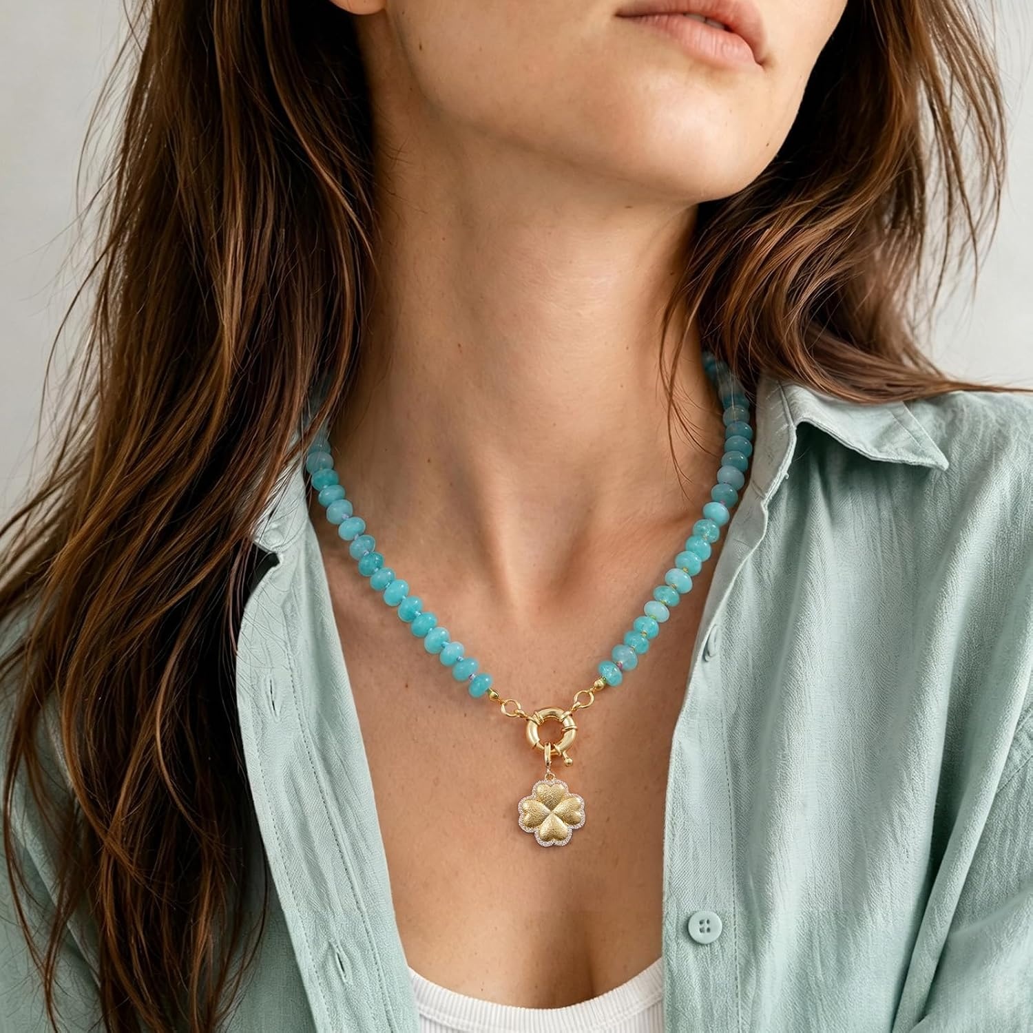 image:imageKissYan Beaded Necklaces for Women Natural Chunky Gemstone Summer ChokerTeal