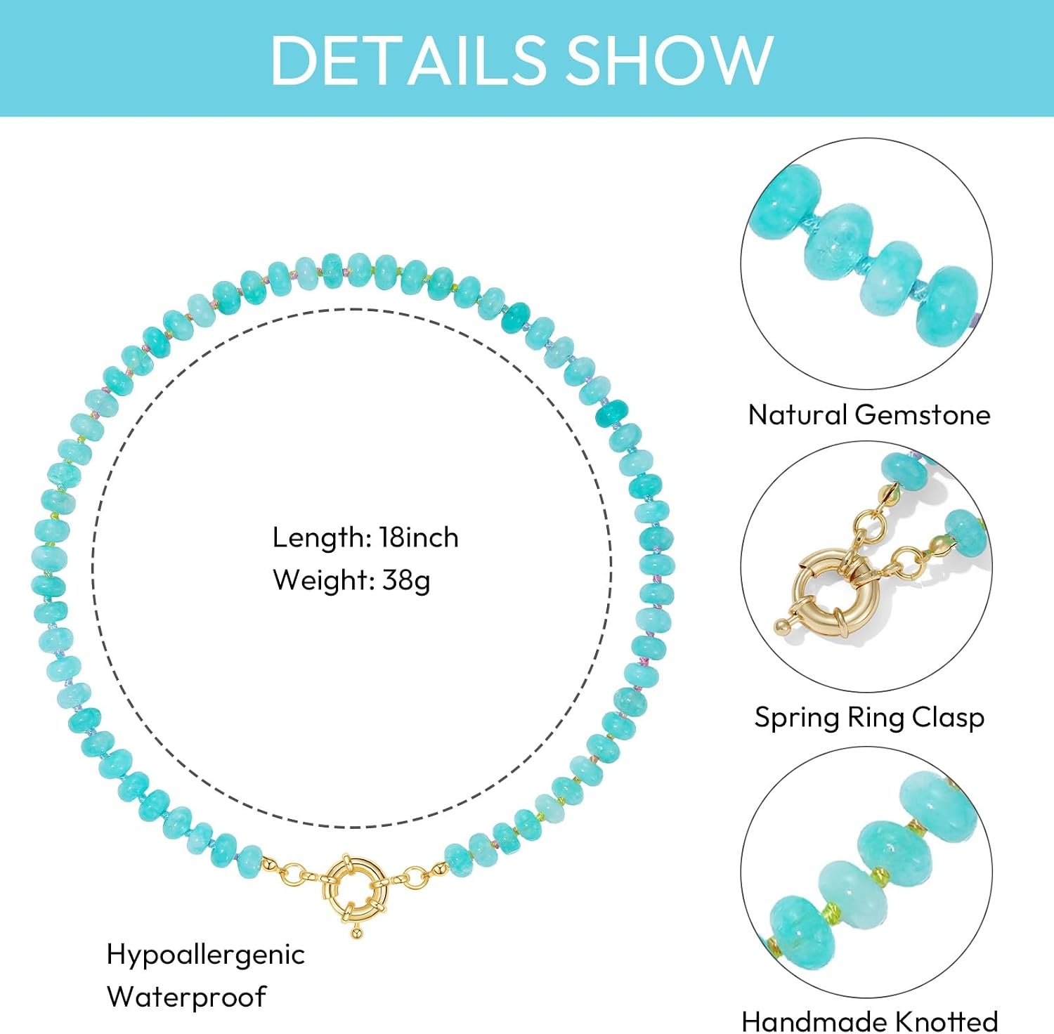 image:imageKissYan Beaded Necklaces for Women Natural Chunky Gemstone Summer ChokerTeal